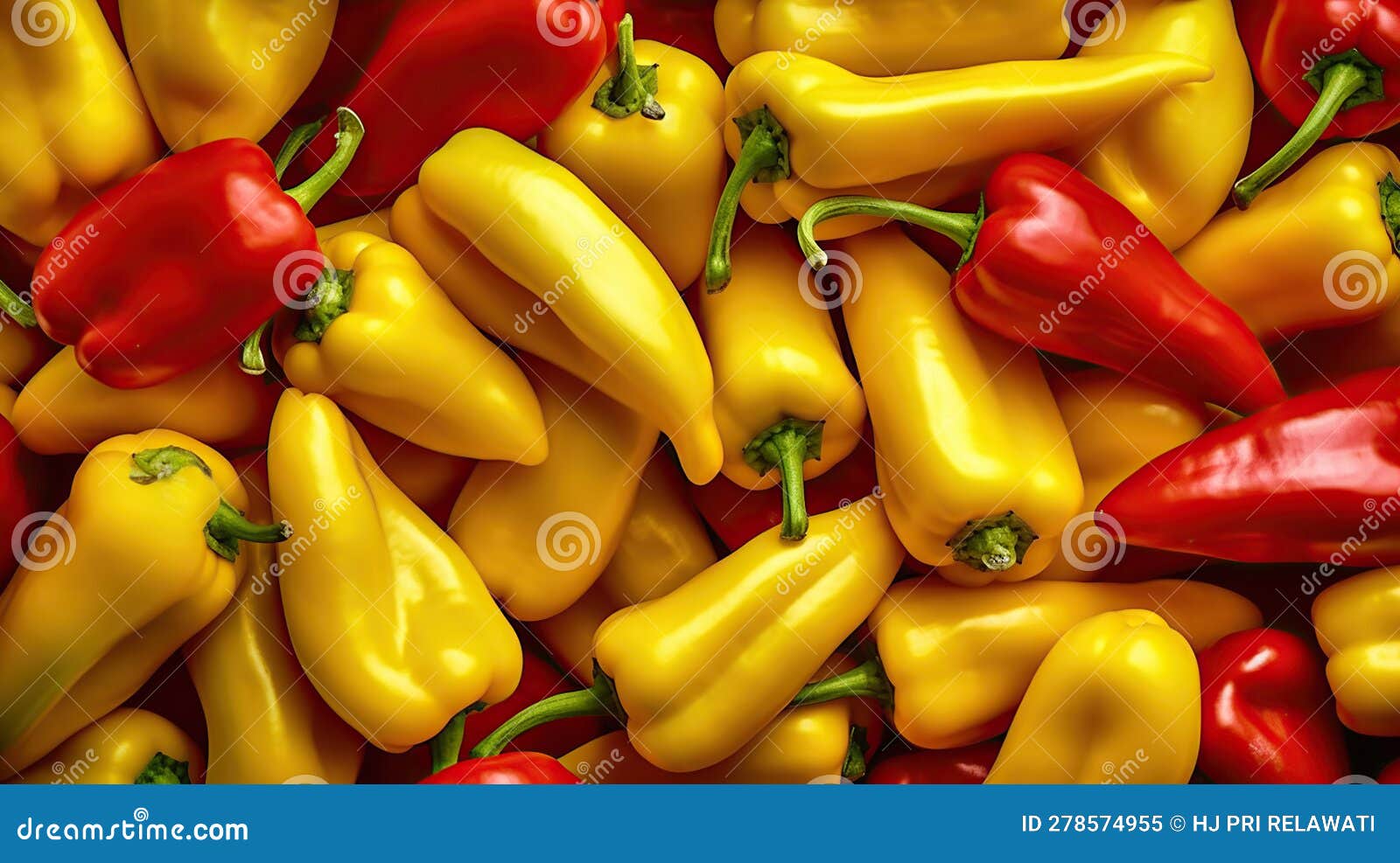 Red Peppers and Yellow Peppers Placed Closely in One Pile. Generative