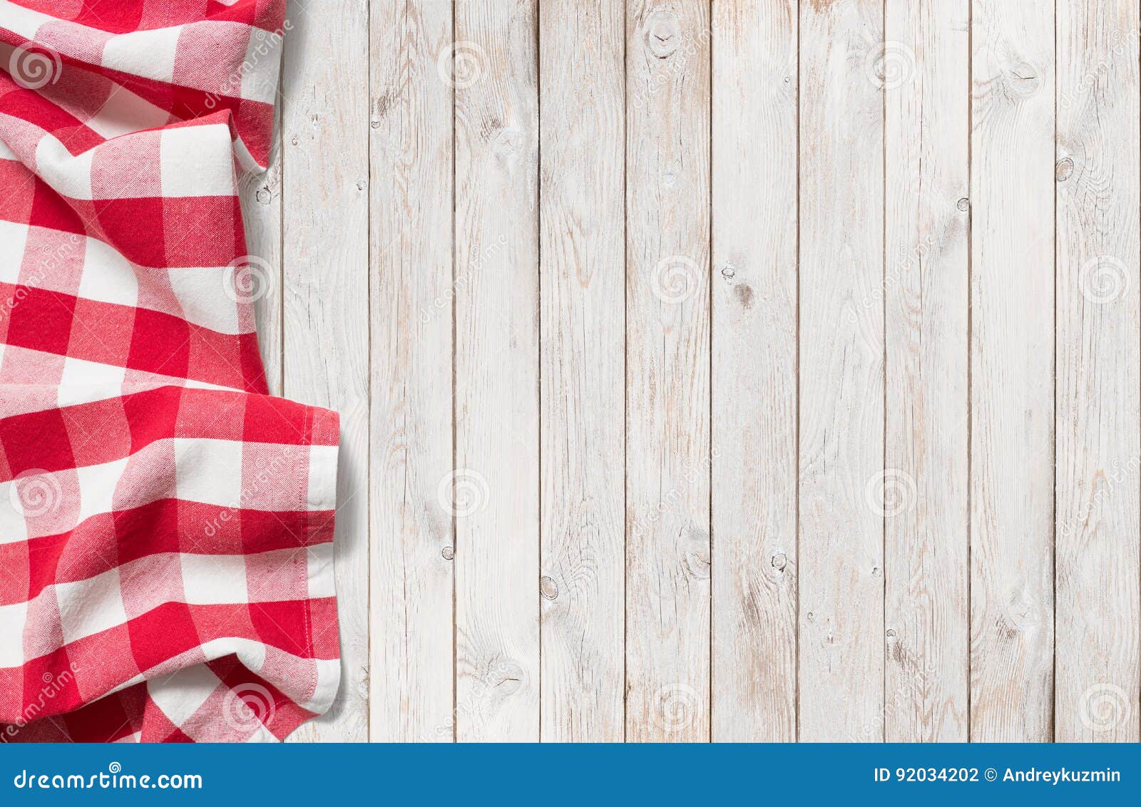 Red Picnic Cloth on White Wood Table Stock Photo - Image of cover