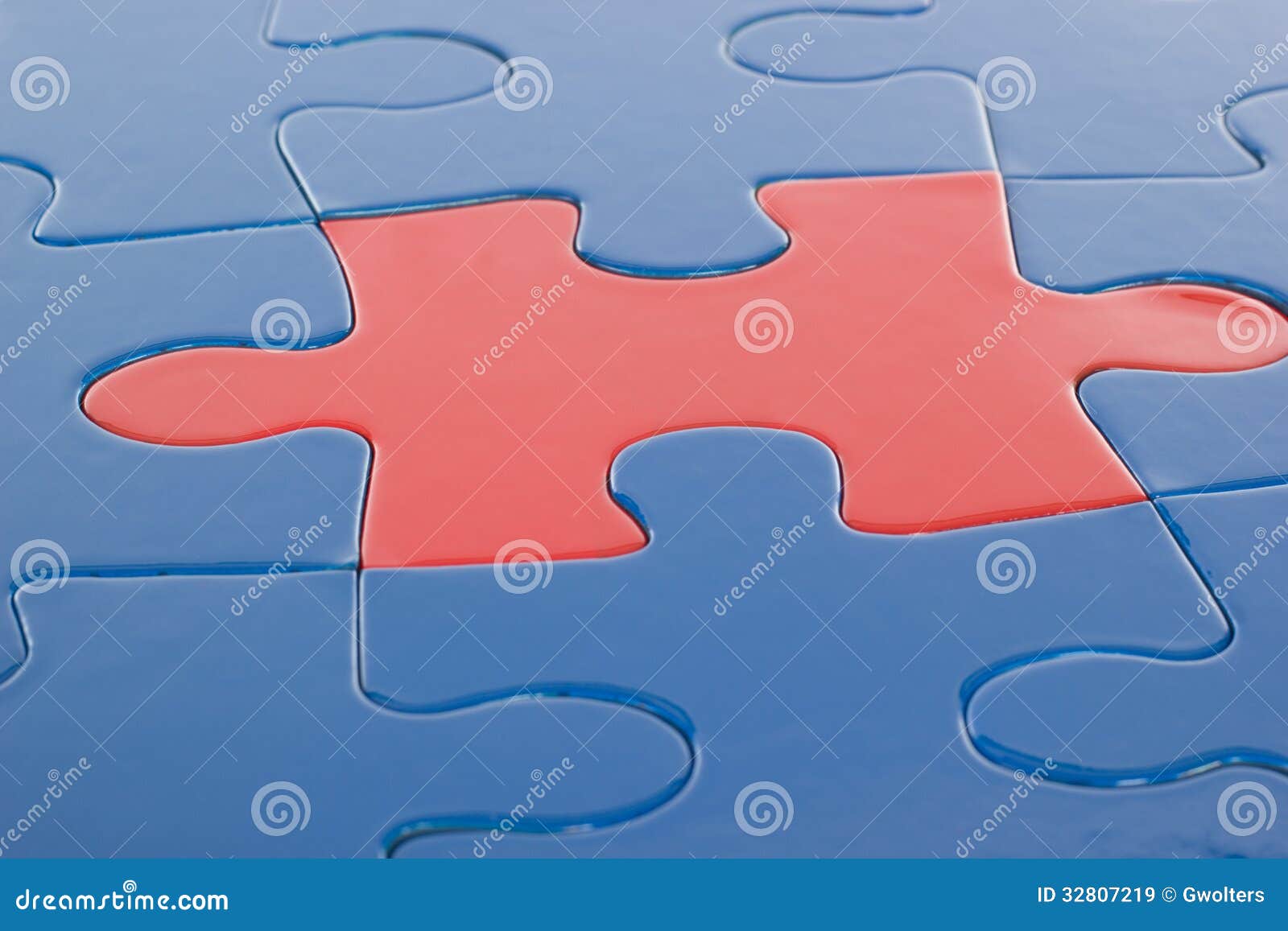 Red piece in blue puzzle stock image. Image of partnership 32807219