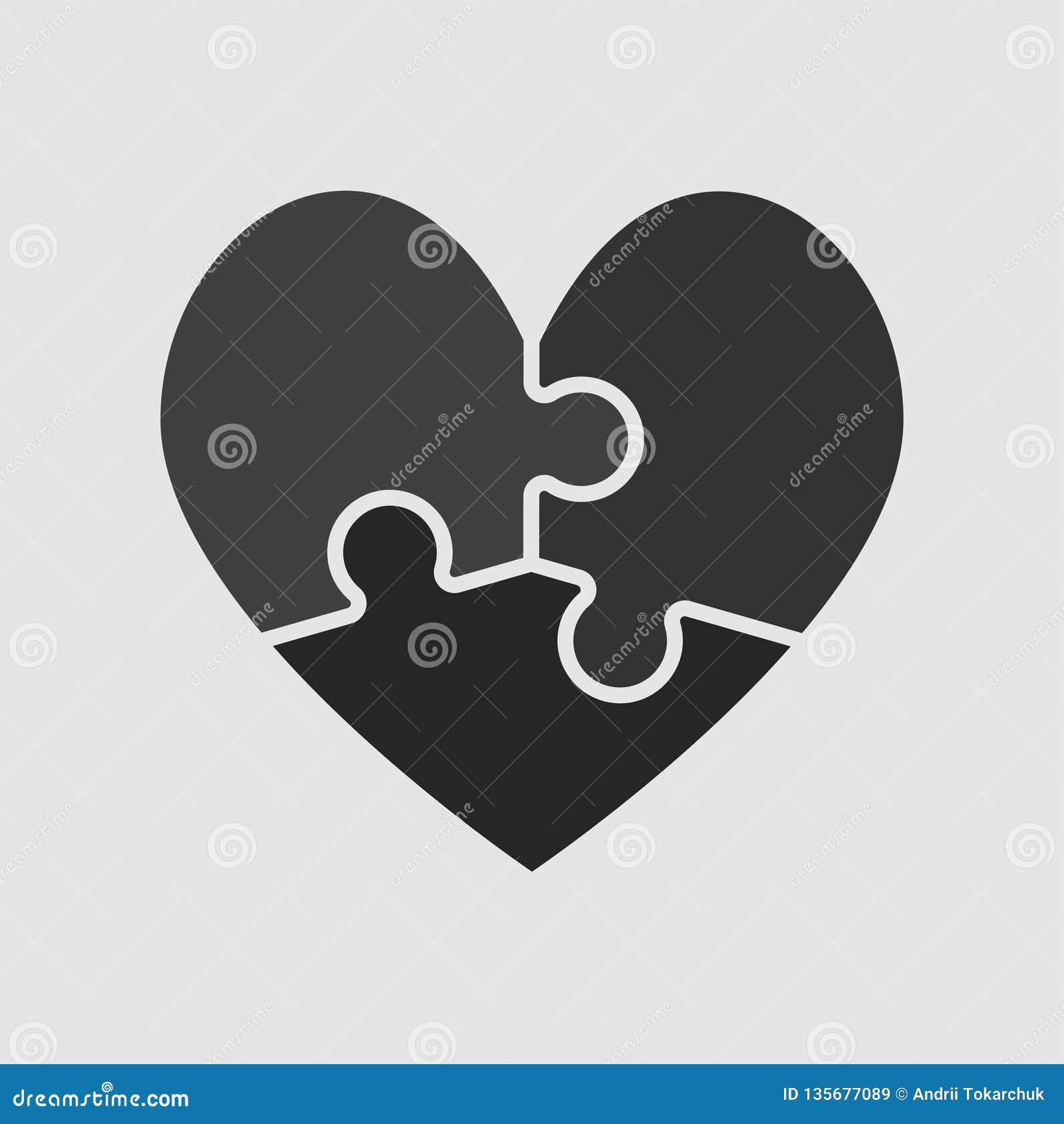 Red Piece Puzzle of Romantic Heart. Three Pieces. Stock Vector