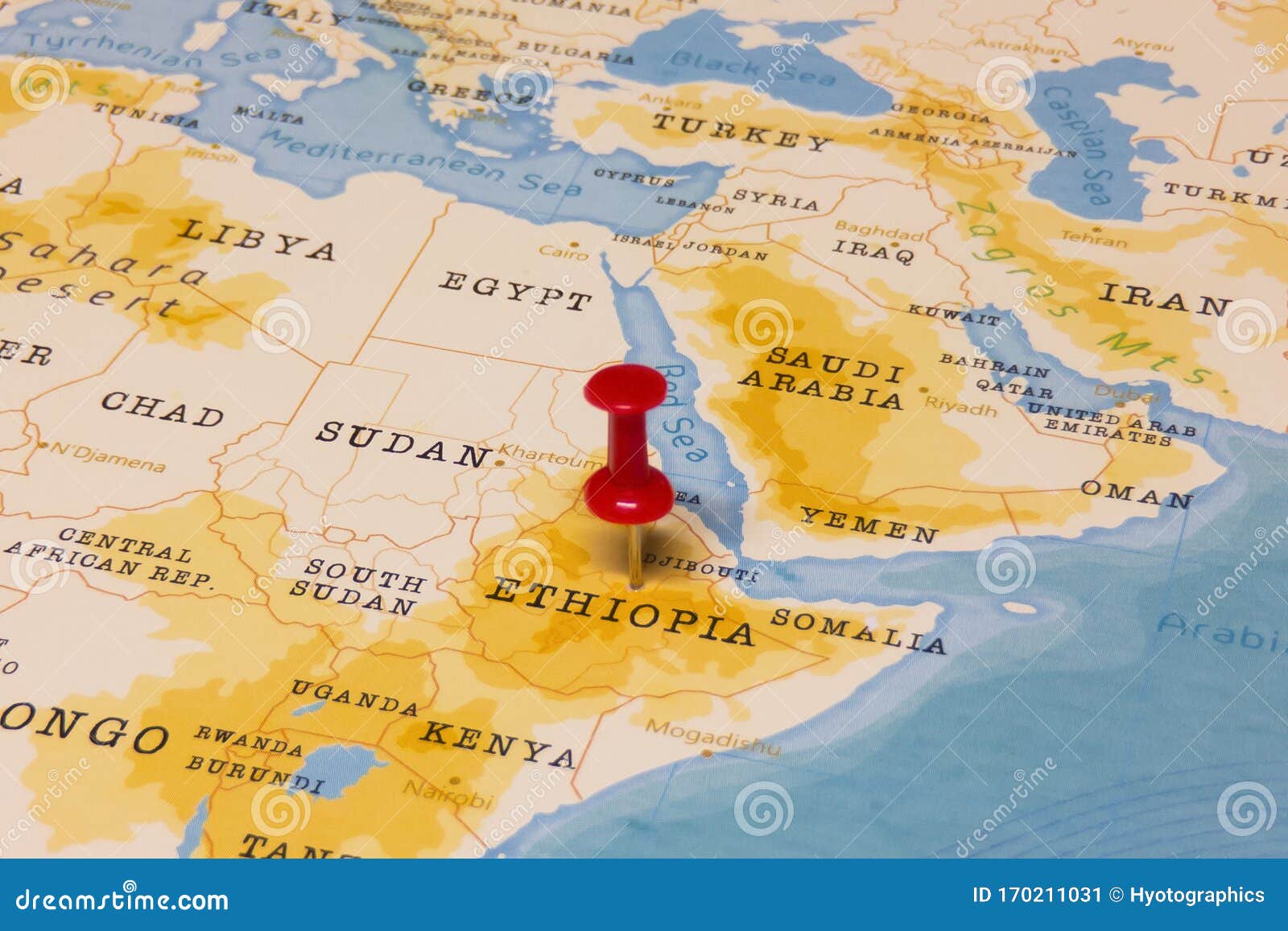 A Red Pin on Ethiopia of the World Map Stock Image - Image of health