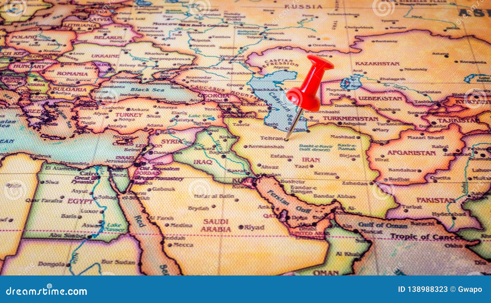 Red Pin On Map Of Iran Capital City Tehran Stock Image