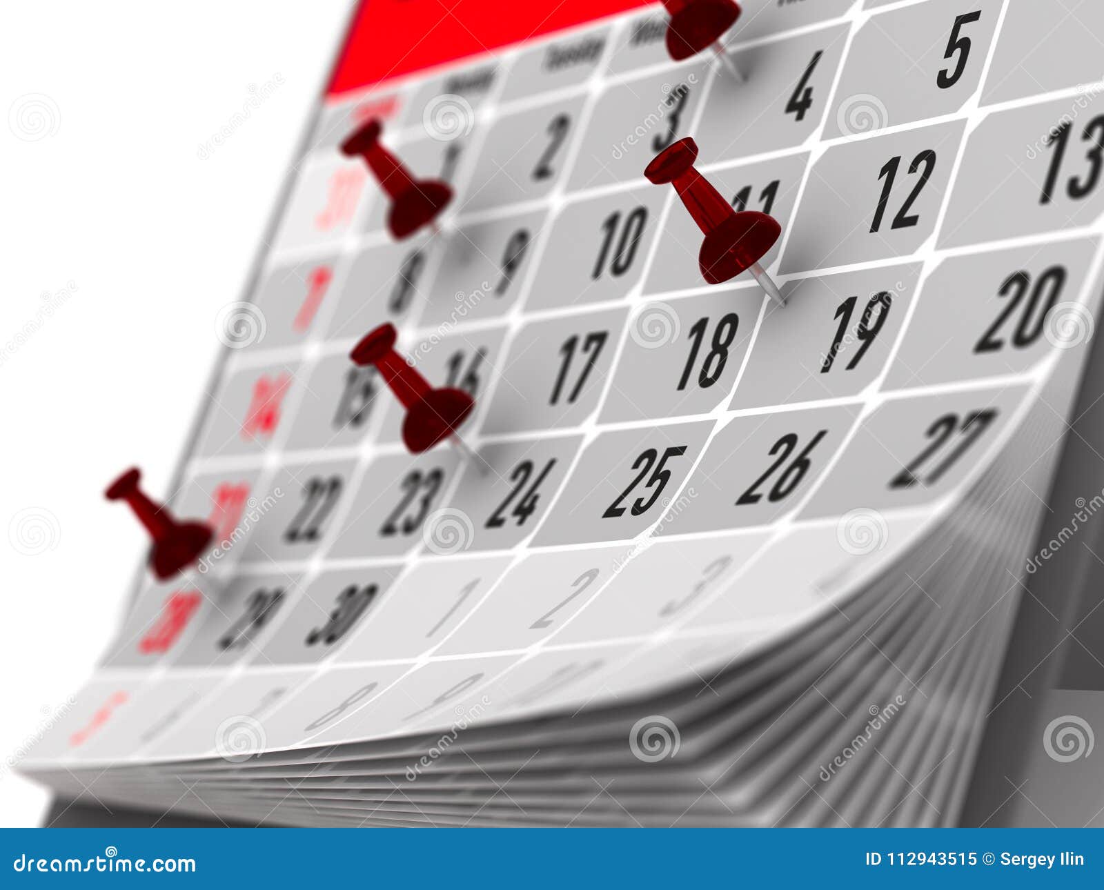 Red Pin Marking Important Day On Calendar 3d Illustration Stock