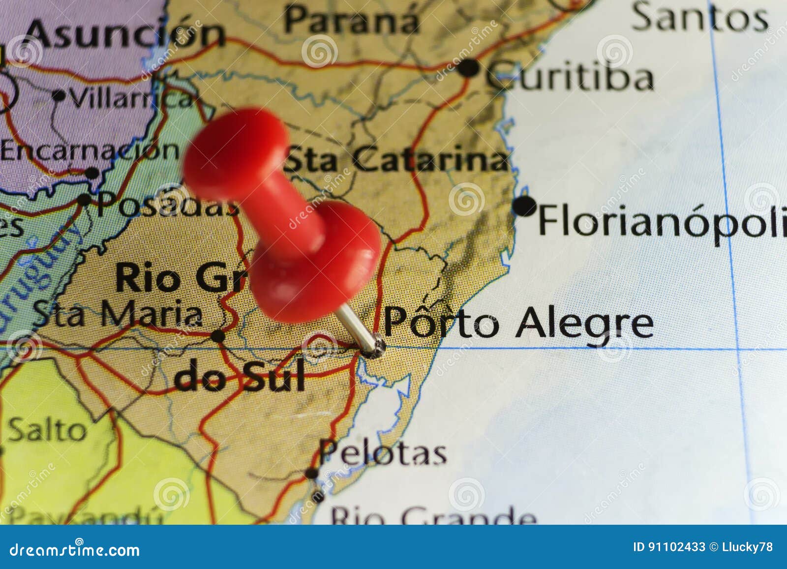 red pin on porto alegre, brazil