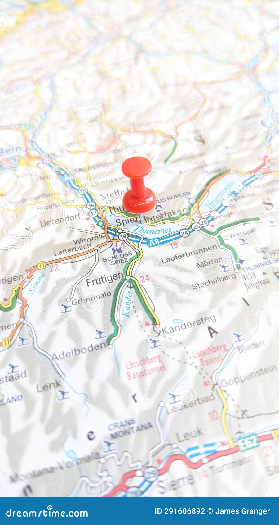 A Red Pin Stuck in Interlaken on a Map of Switzerland Portrait View ...