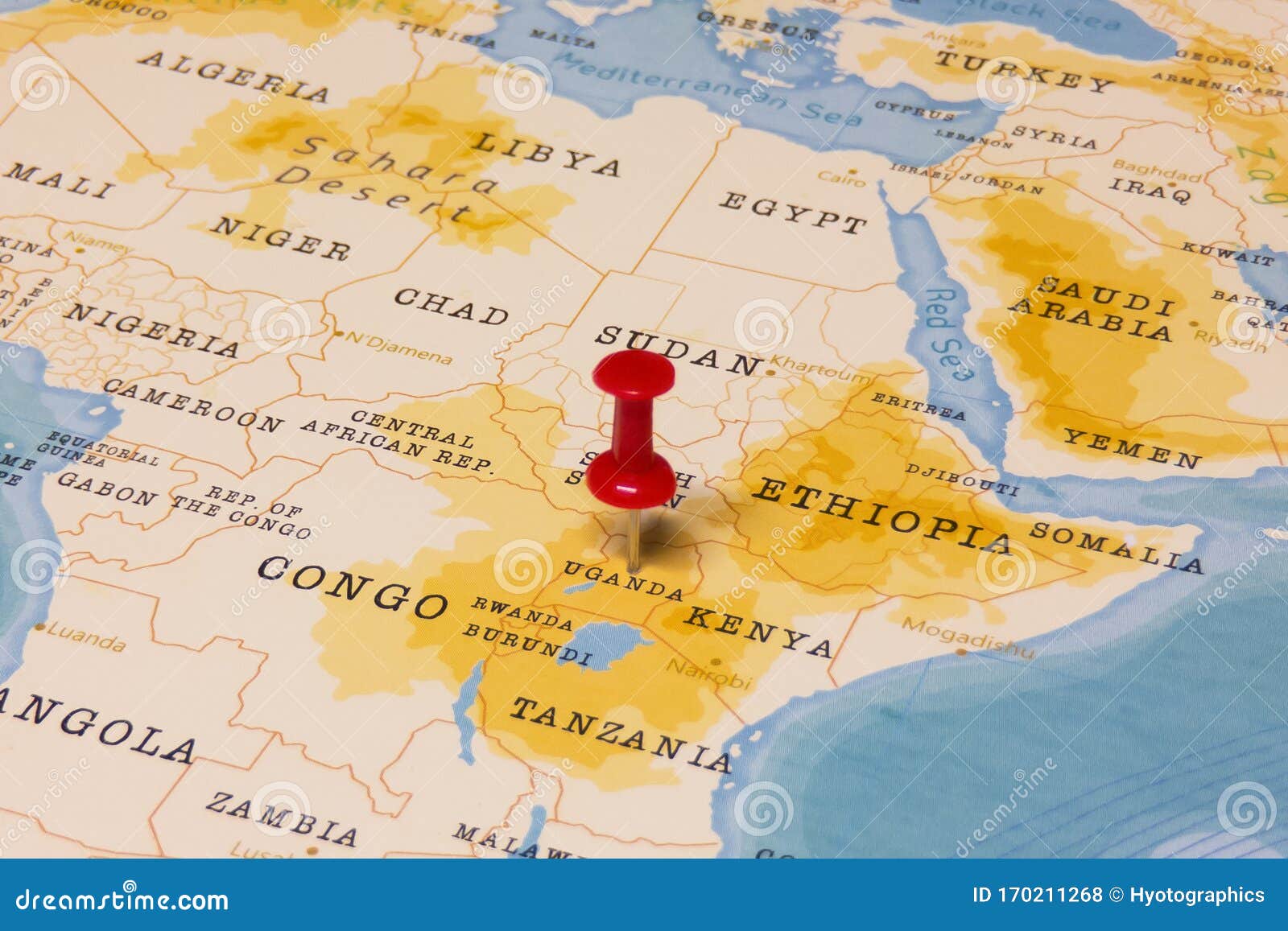 A Red Pin On Uganda Of The World Map Stock Photo - Image of paper, crime: 170211268