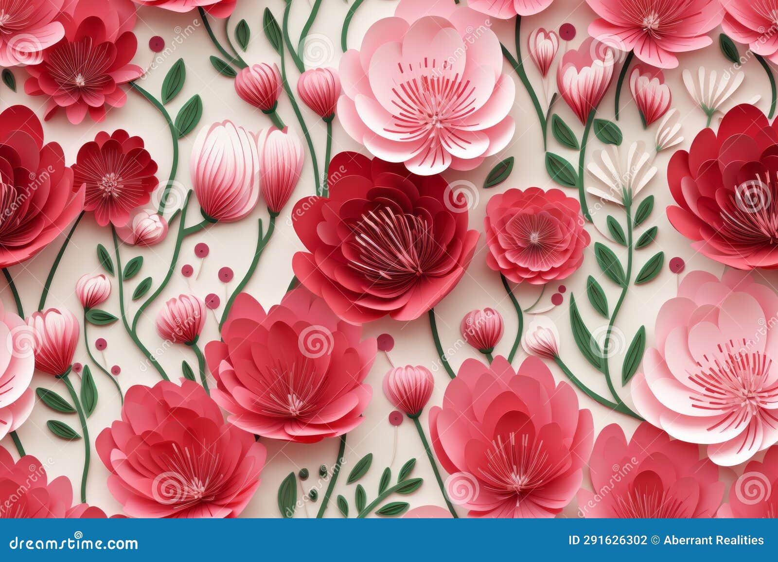 Red and Pink Flowers on a White Background Stock Illustration