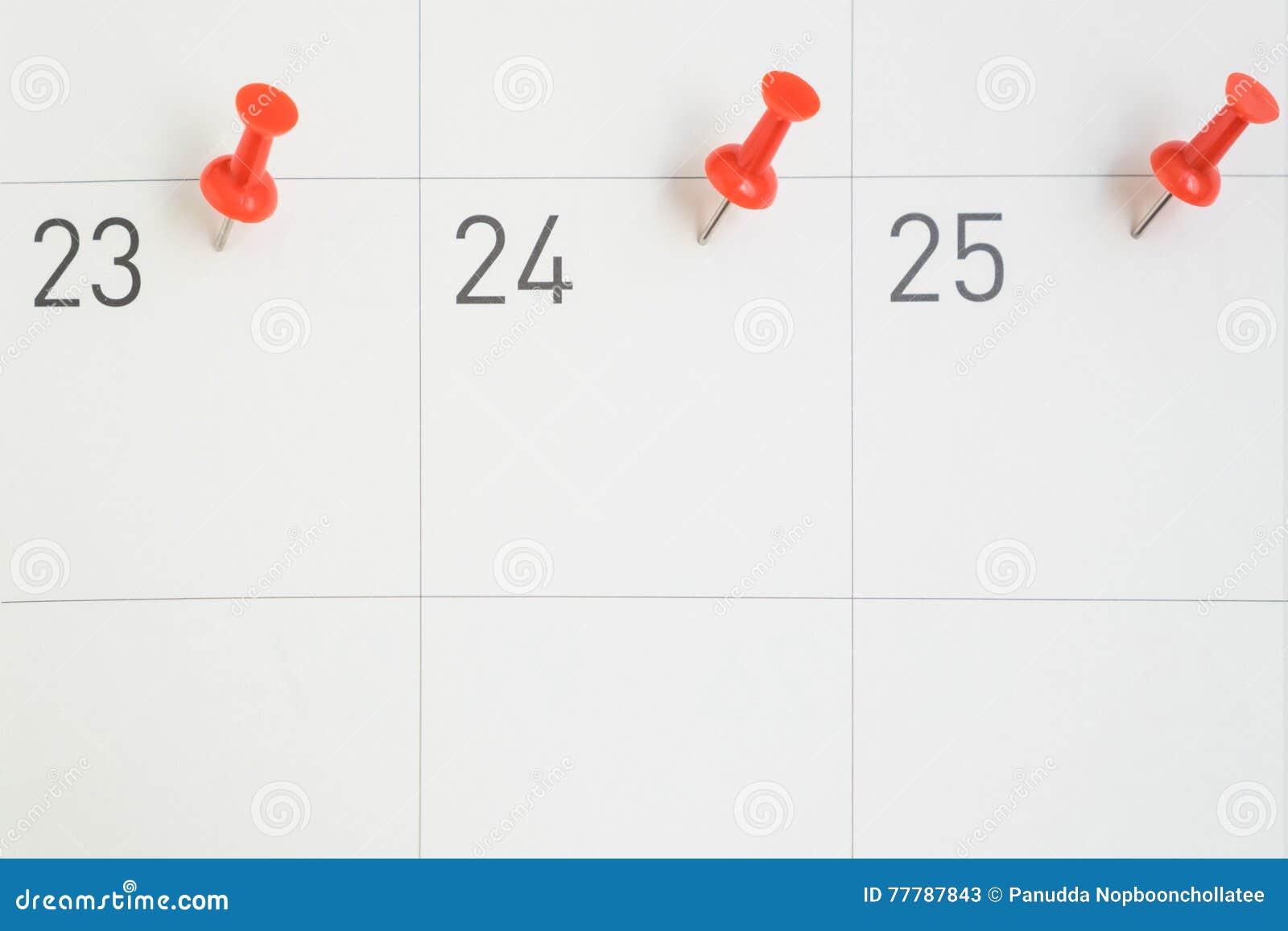 Red Pins Pinned On The Dates Of The Month On Calendar Paper Stock Image