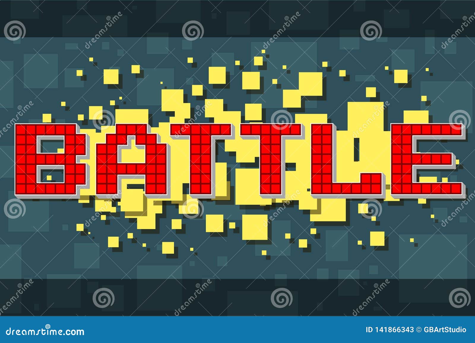 red pixel retro battle button for video games