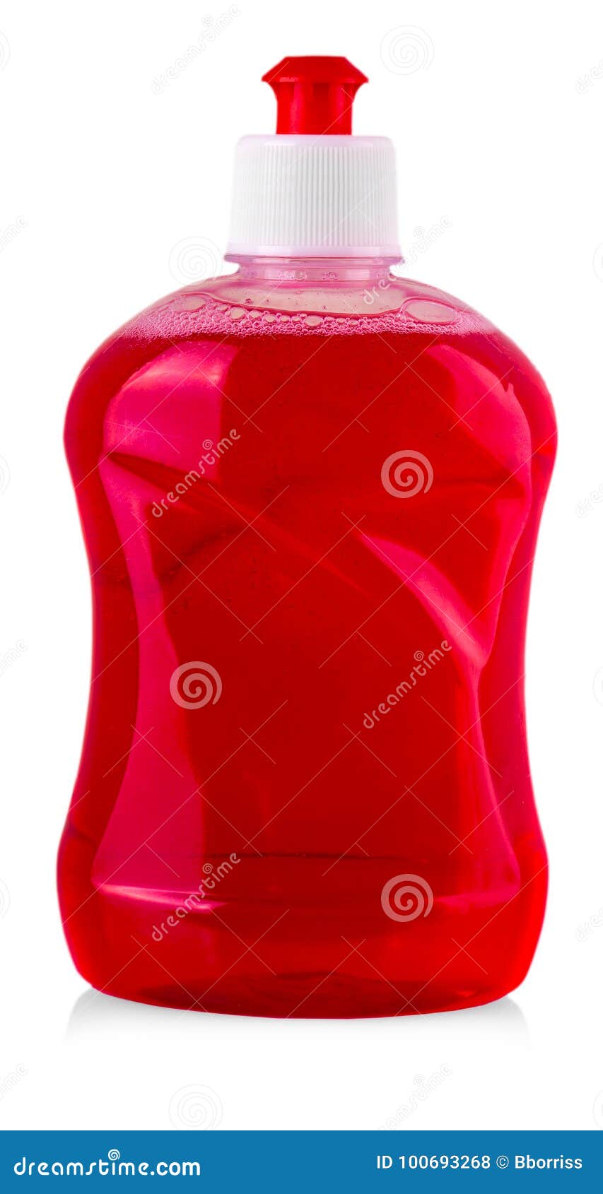 Red Plastic Bottle with Liquid Laundry Detergent, Cleaning Agent Stock