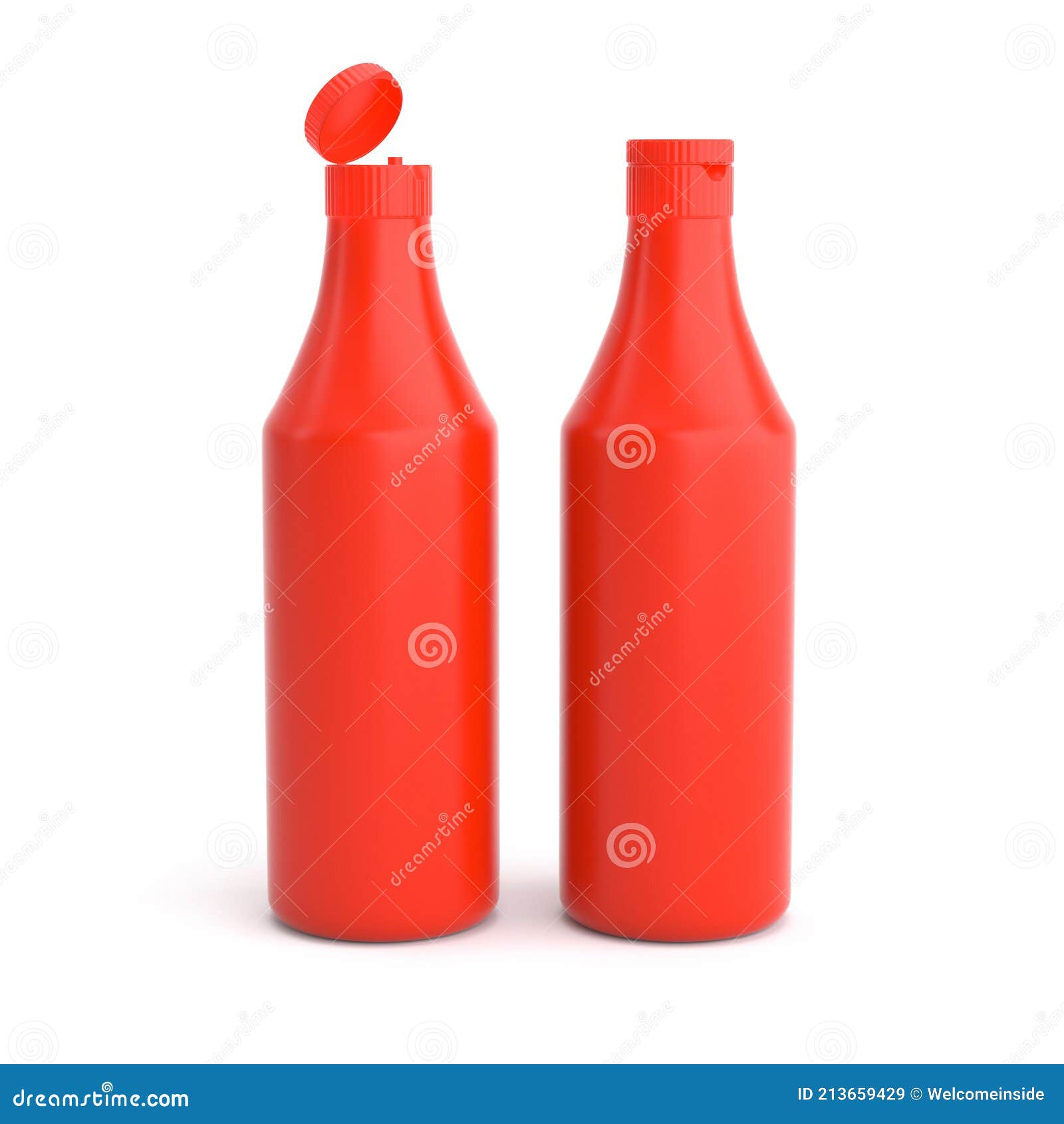 Red Plastic Bottle of Tomato Ketchup Isolated for Label Design Stock