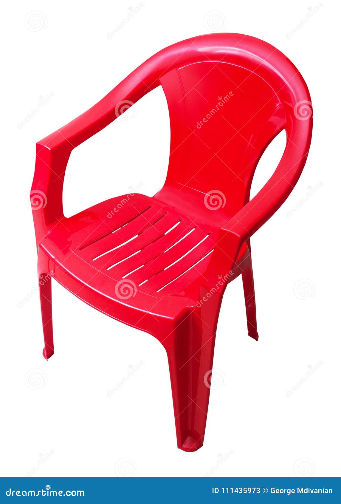 Red plastic chair isolated stock image. Image of objects