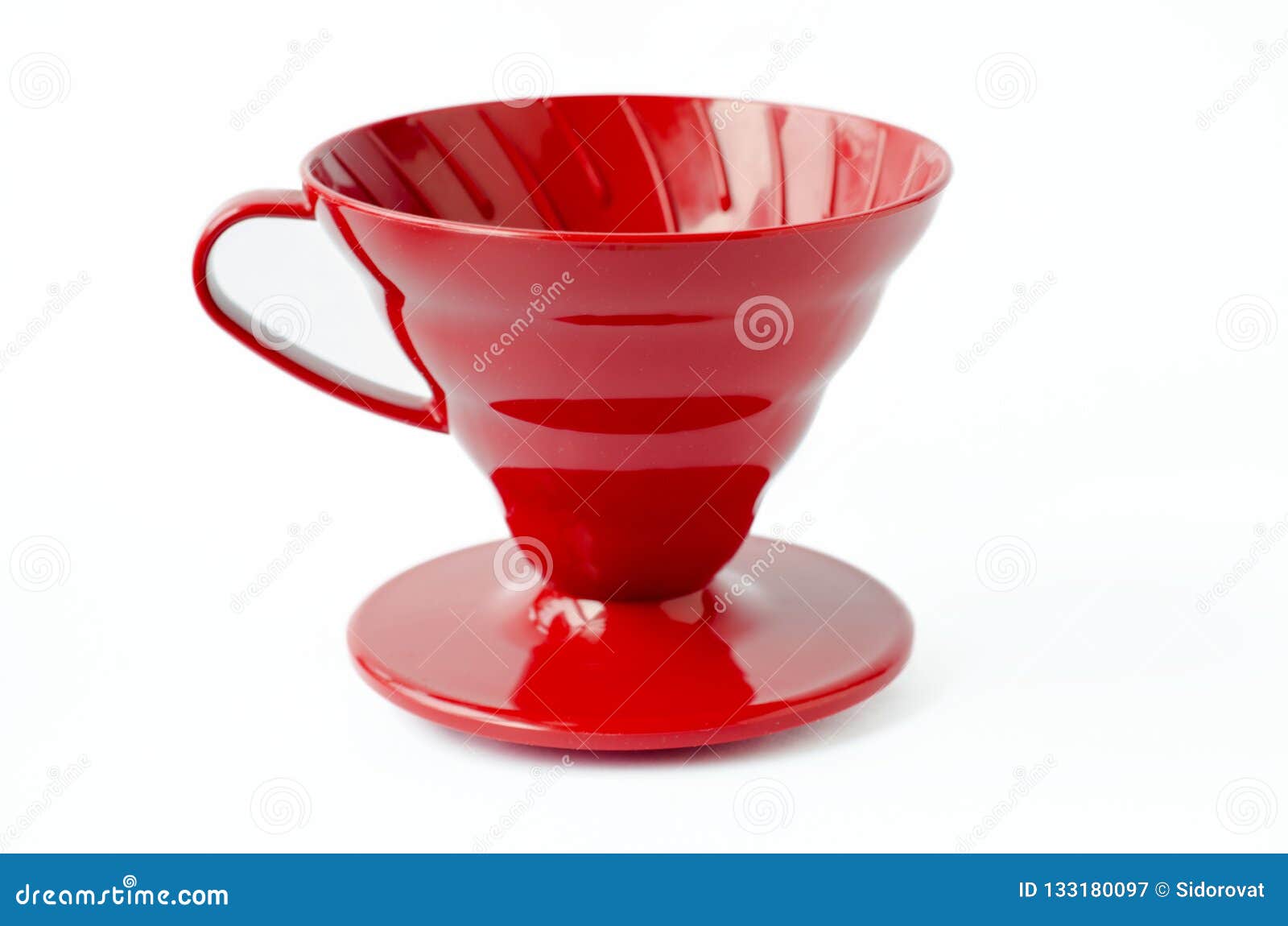 Red Plastic Coffee Dripper Isolated on White Background Stock Image