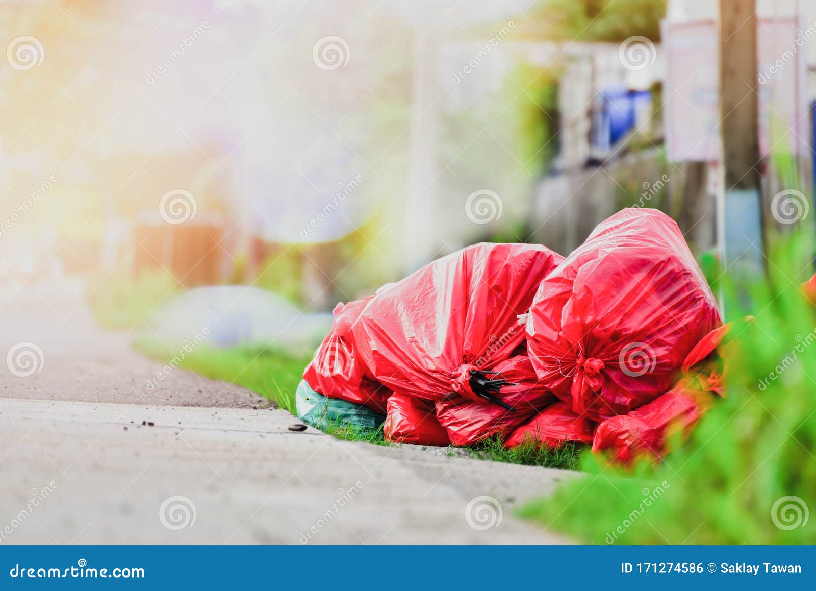 Garbage Bag Stacking on Road Stock Photo Image of area, background