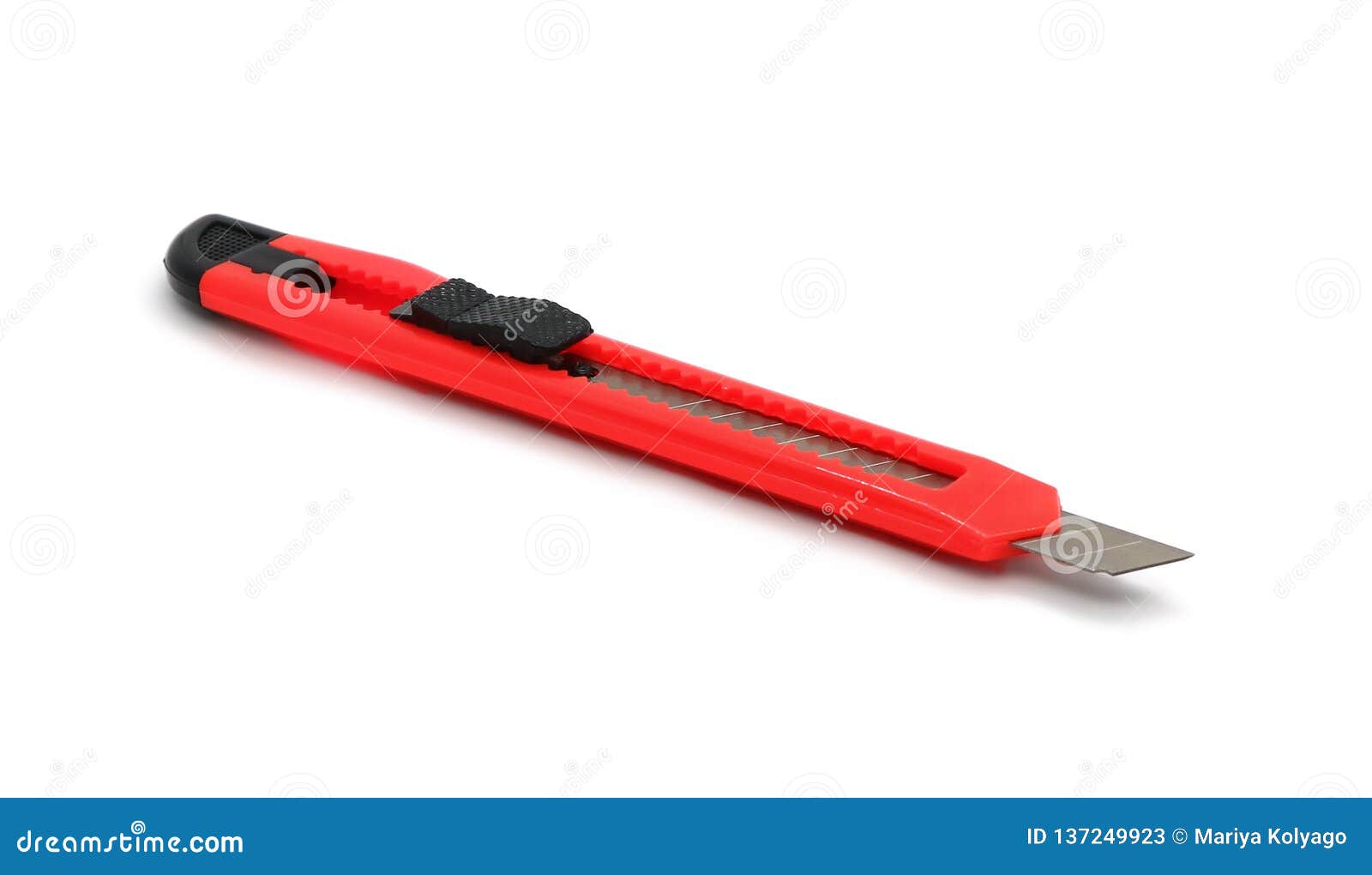 A Red Knife With The Blade Protected By A Plastic Cover Stock Photo,  Picture and Royalty Free Image. Image 102869035.