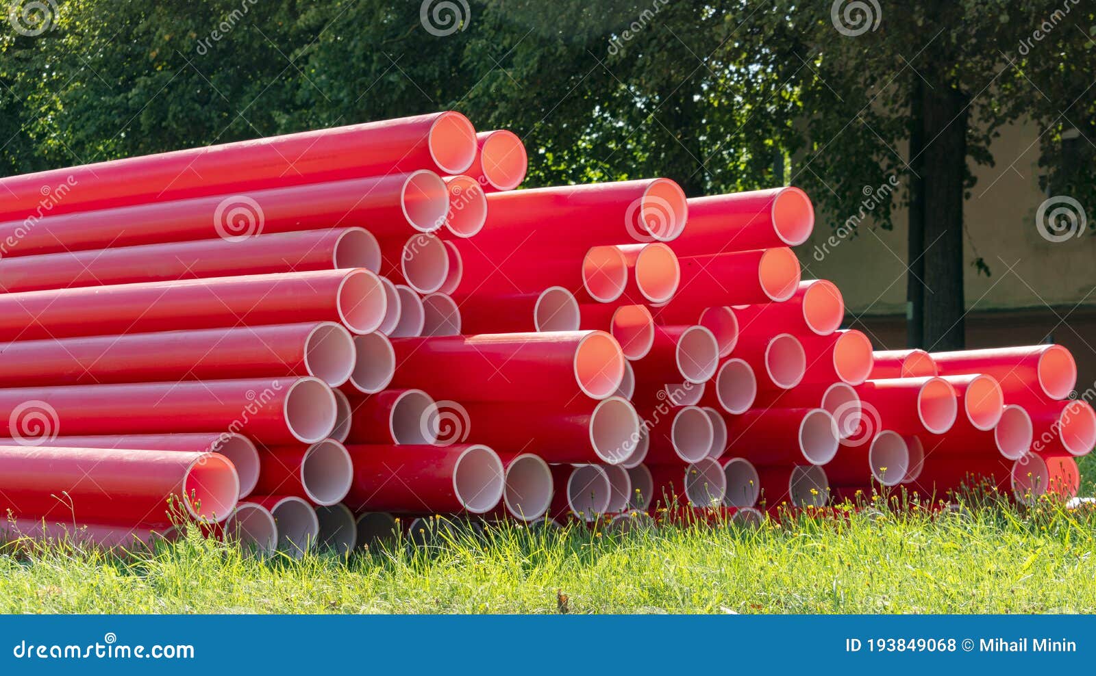 Red Plastic Pipes on the Construction Site Stock Photo Image of black, nature 193849068