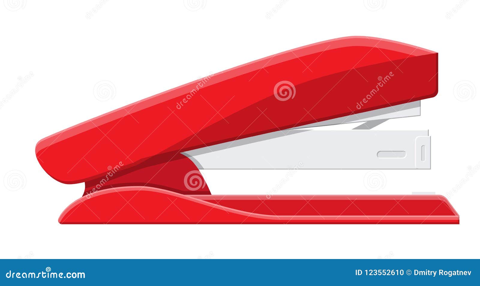 red plastic stapler.