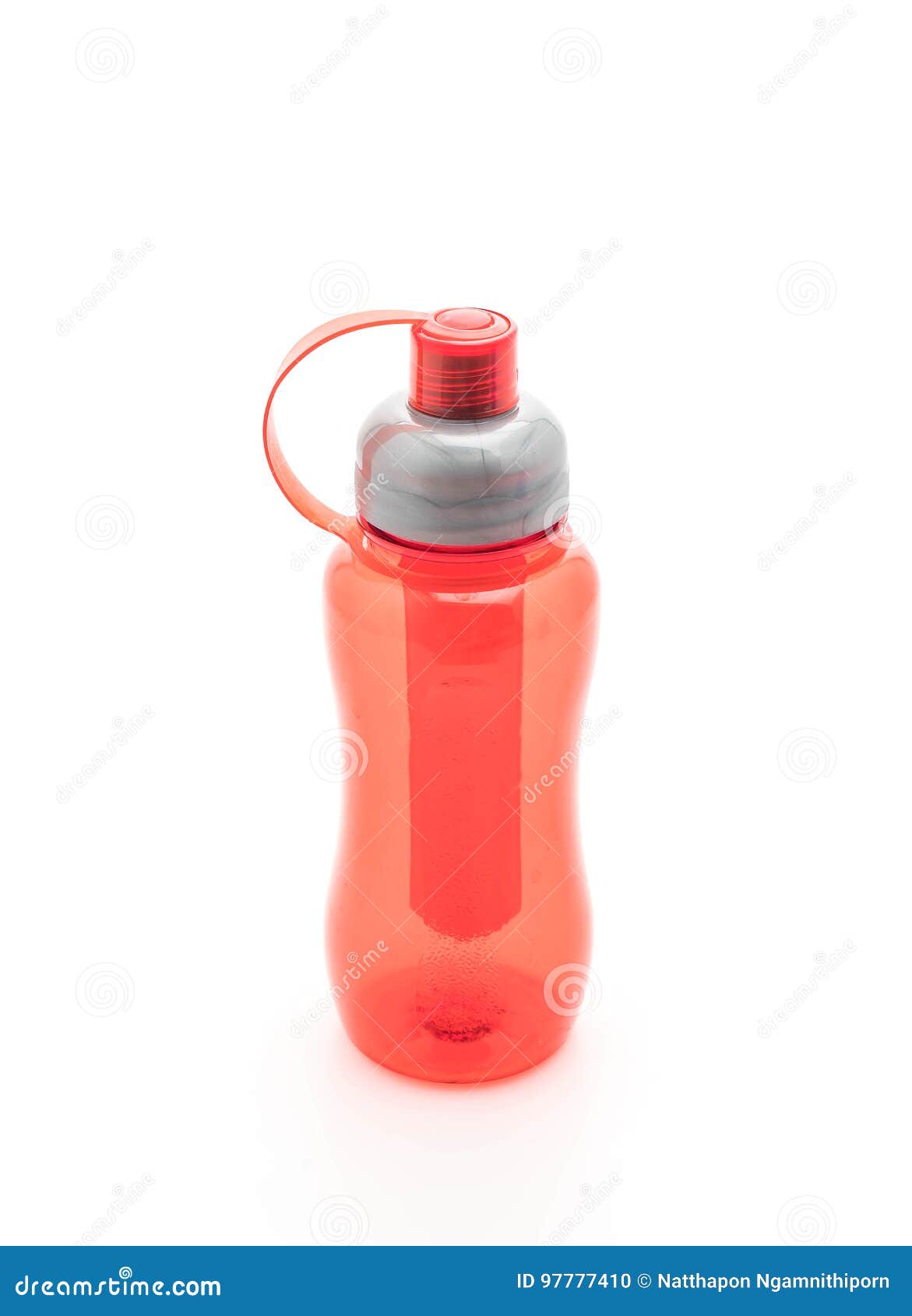 Red Plastic Water Bottle or Canteen Stock Photo Image of green