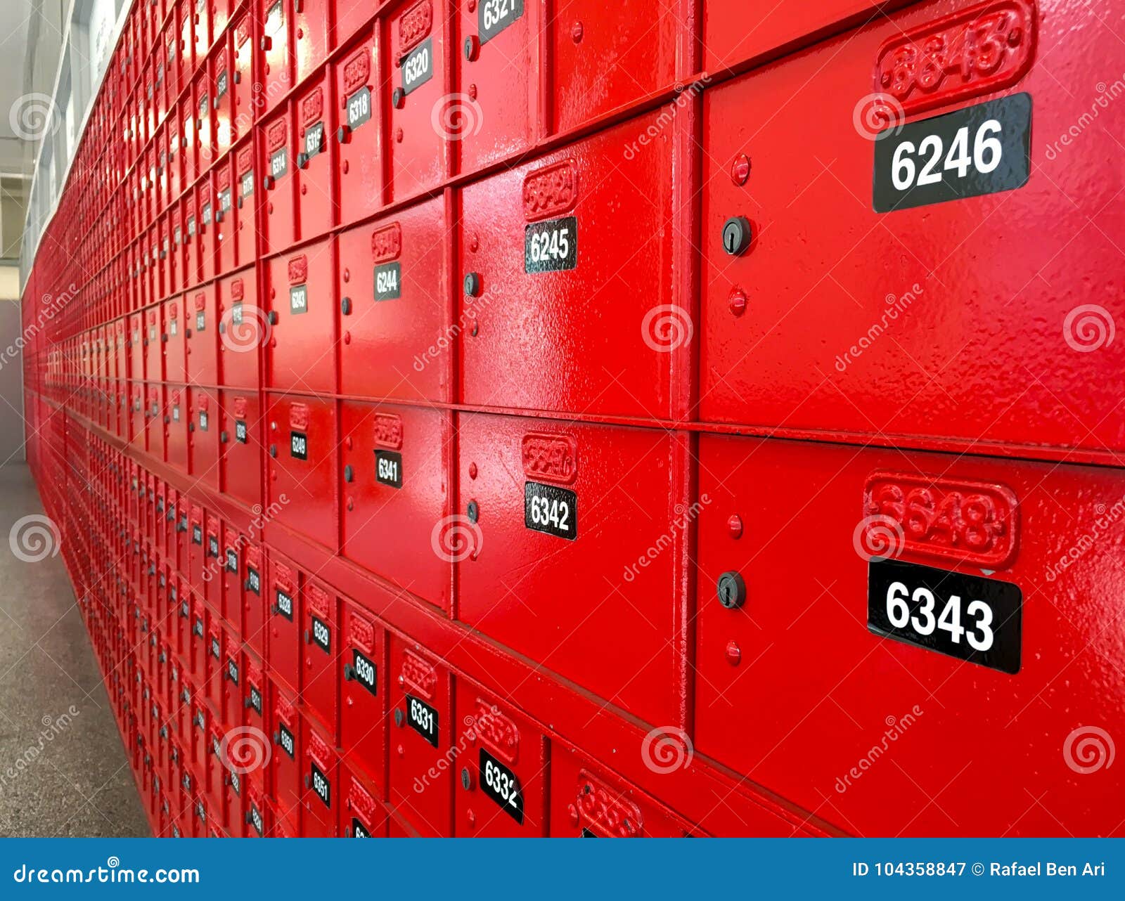 Red PO Boxes In A Post Office Stock Image Image of lock, letterbox