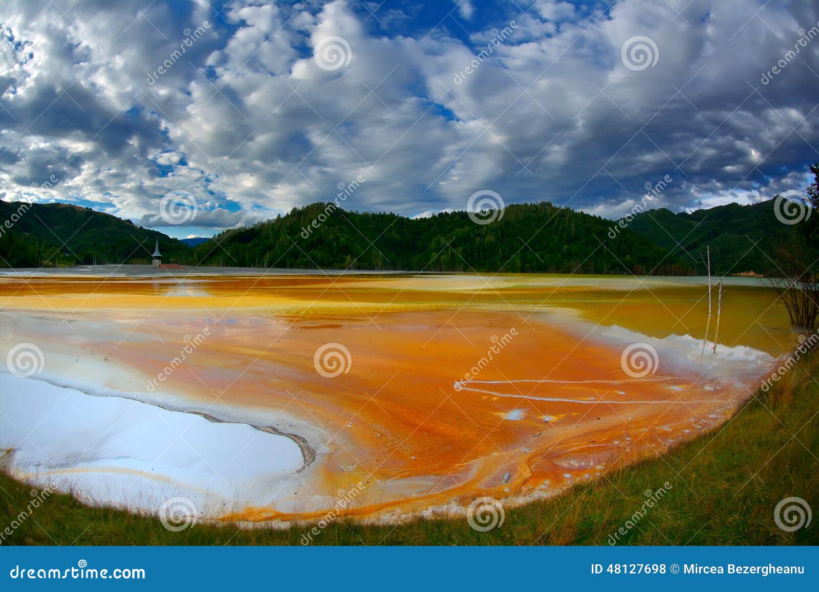 red polluted lake in romania, geamana