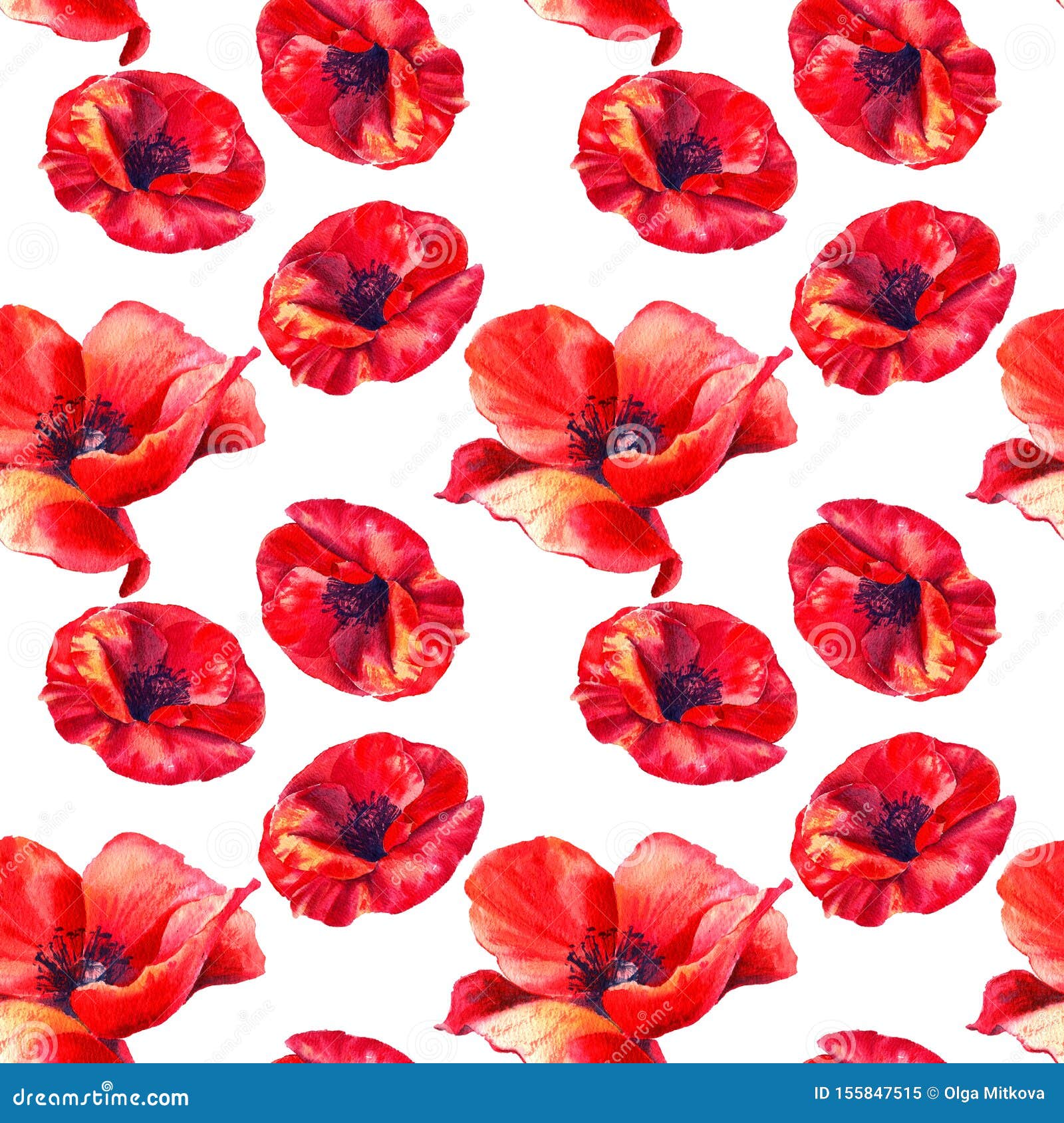 Red Poppy Flower Watercolor Wrapping Paper by Olechka