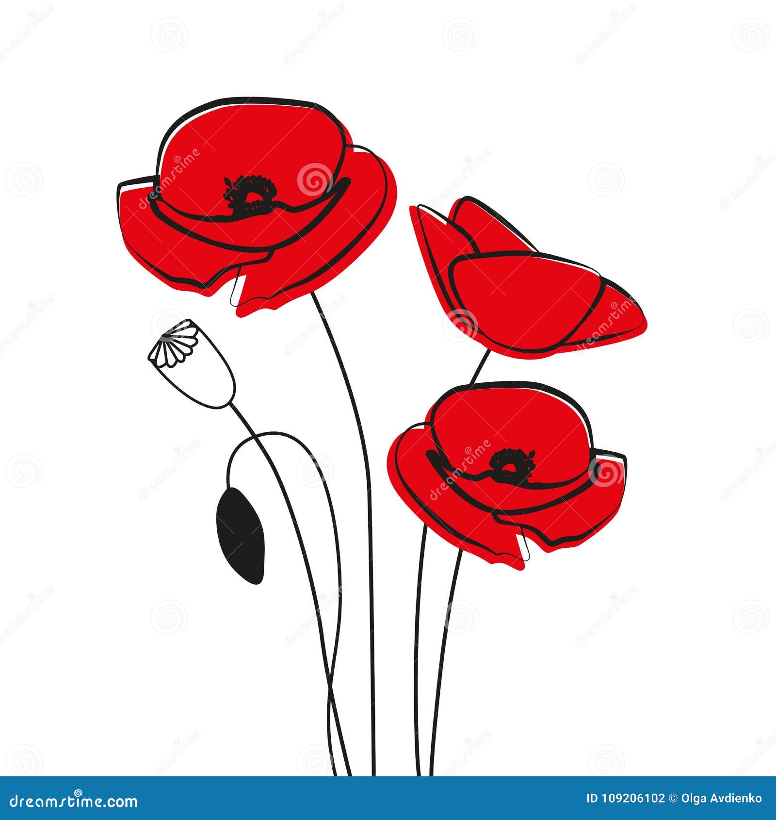 Red Poppy Flower Stock Vector Illustration Of Black