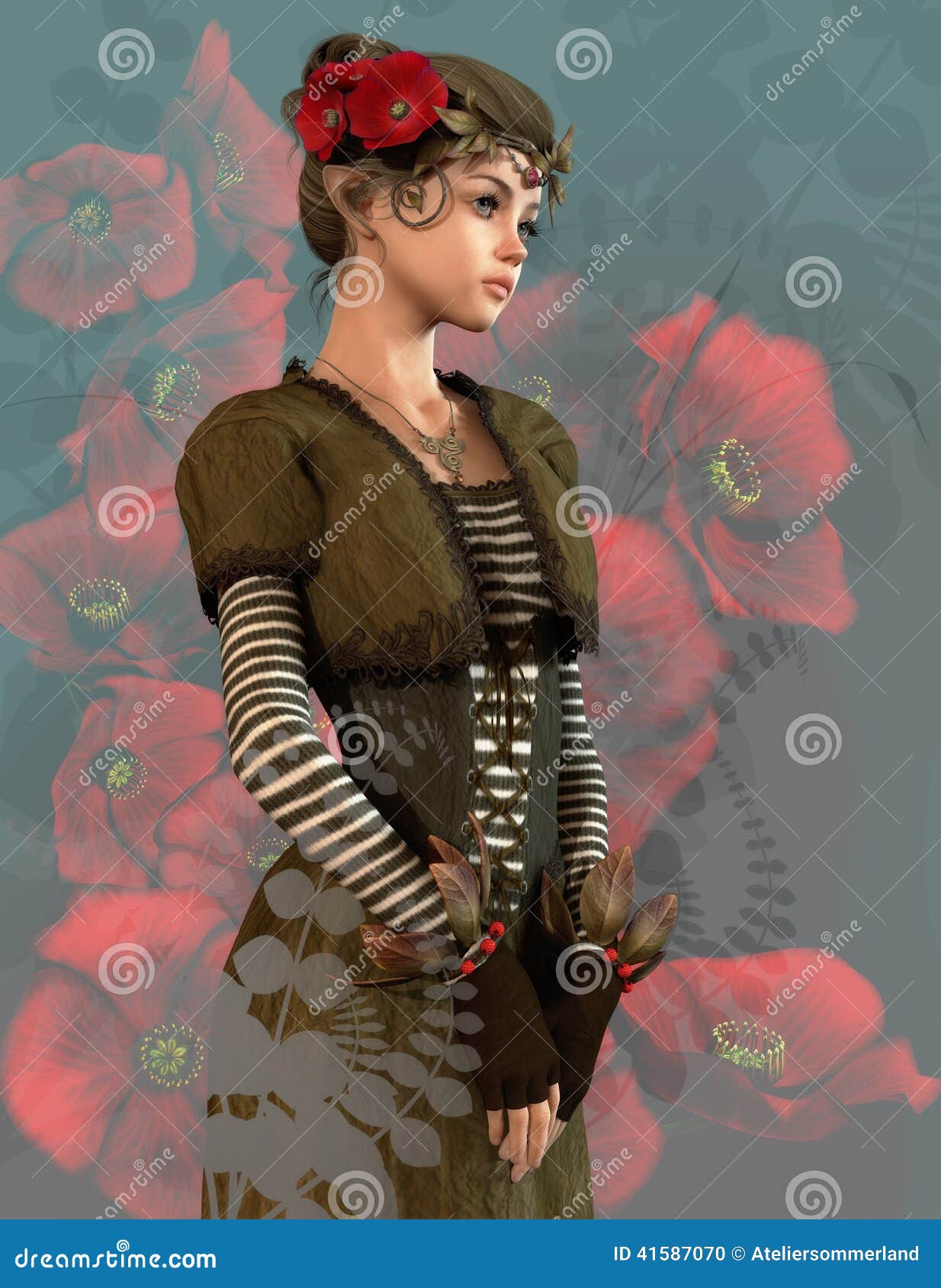 Red Poppy Girl 3d Cg Stock Illustration Image 41587070