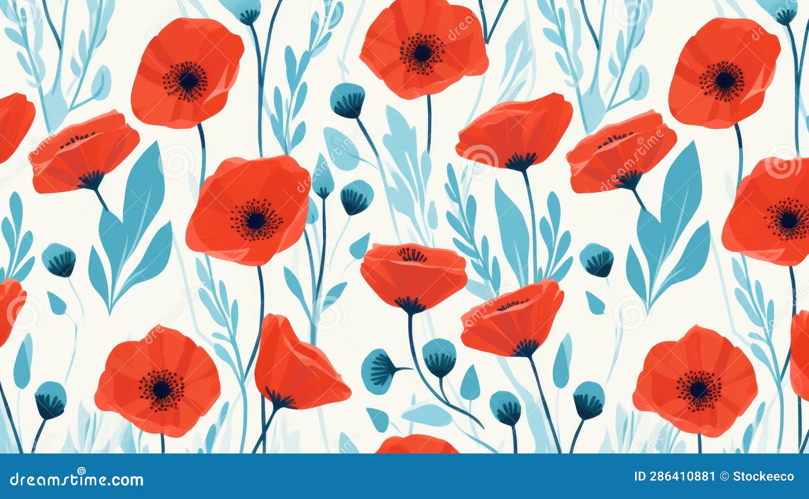 red poppy pattern seamless   for custom or commercial use