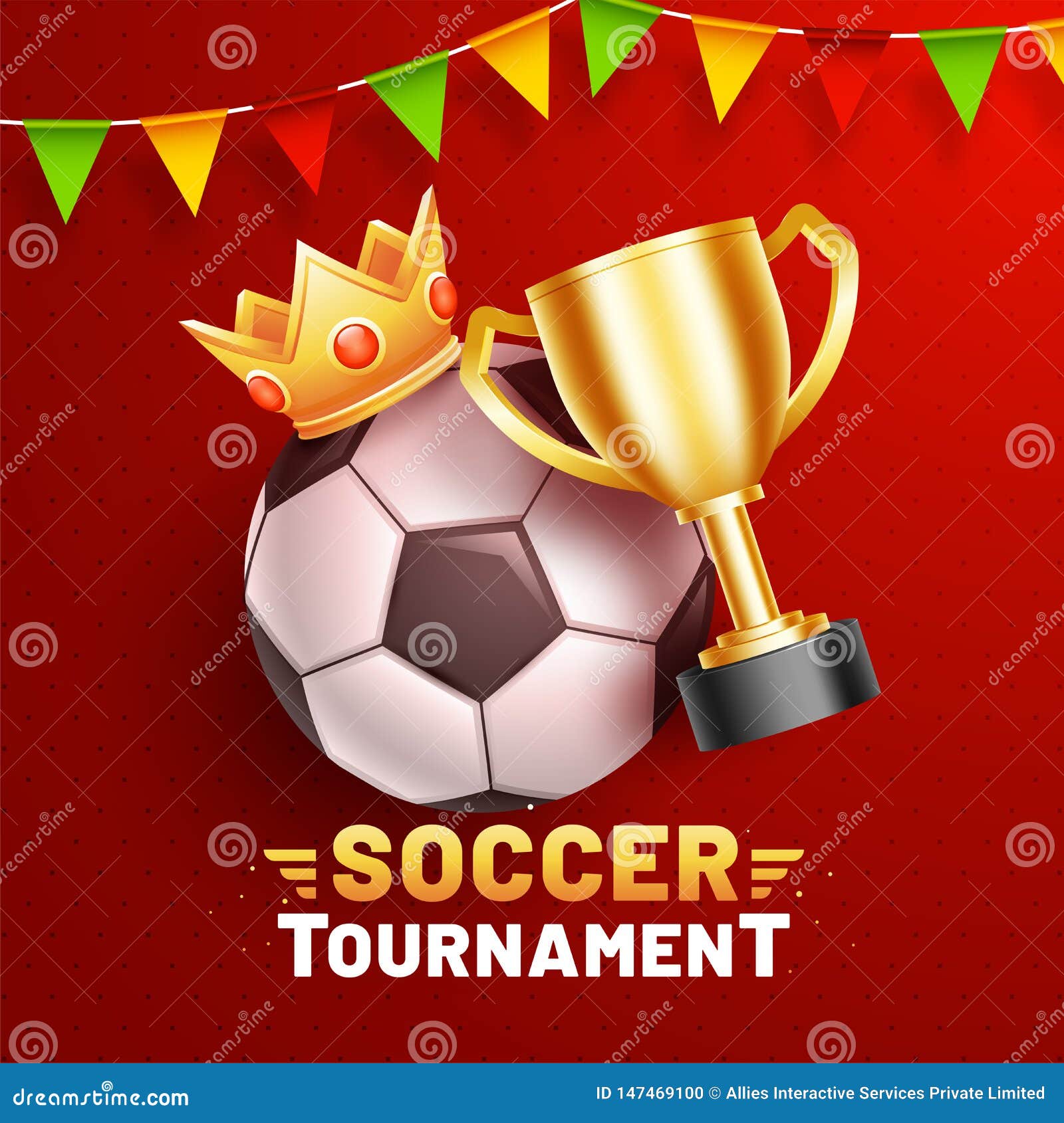 Red Poster or Template Design with Illustration of Soccer Ball, Winner  Crown and Golden Champion Trophy for Soccer Tournament Stock Illustration -  Illustration of bunting, championship: 147469100