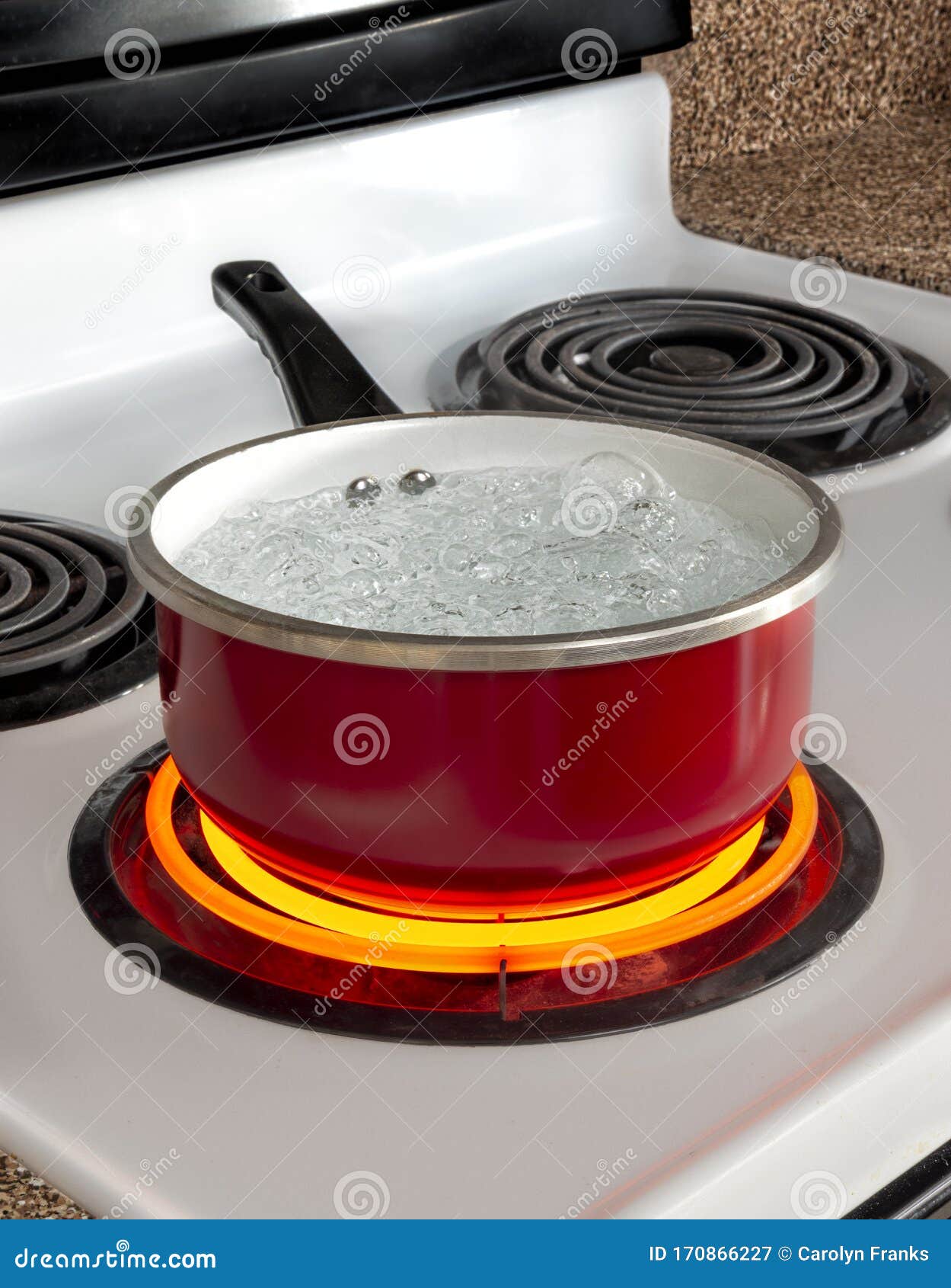 Boiling Pot Of Water On Hot Electric Burner Stock Photo, Picture and  Royalty Free Image. Image 34317573.