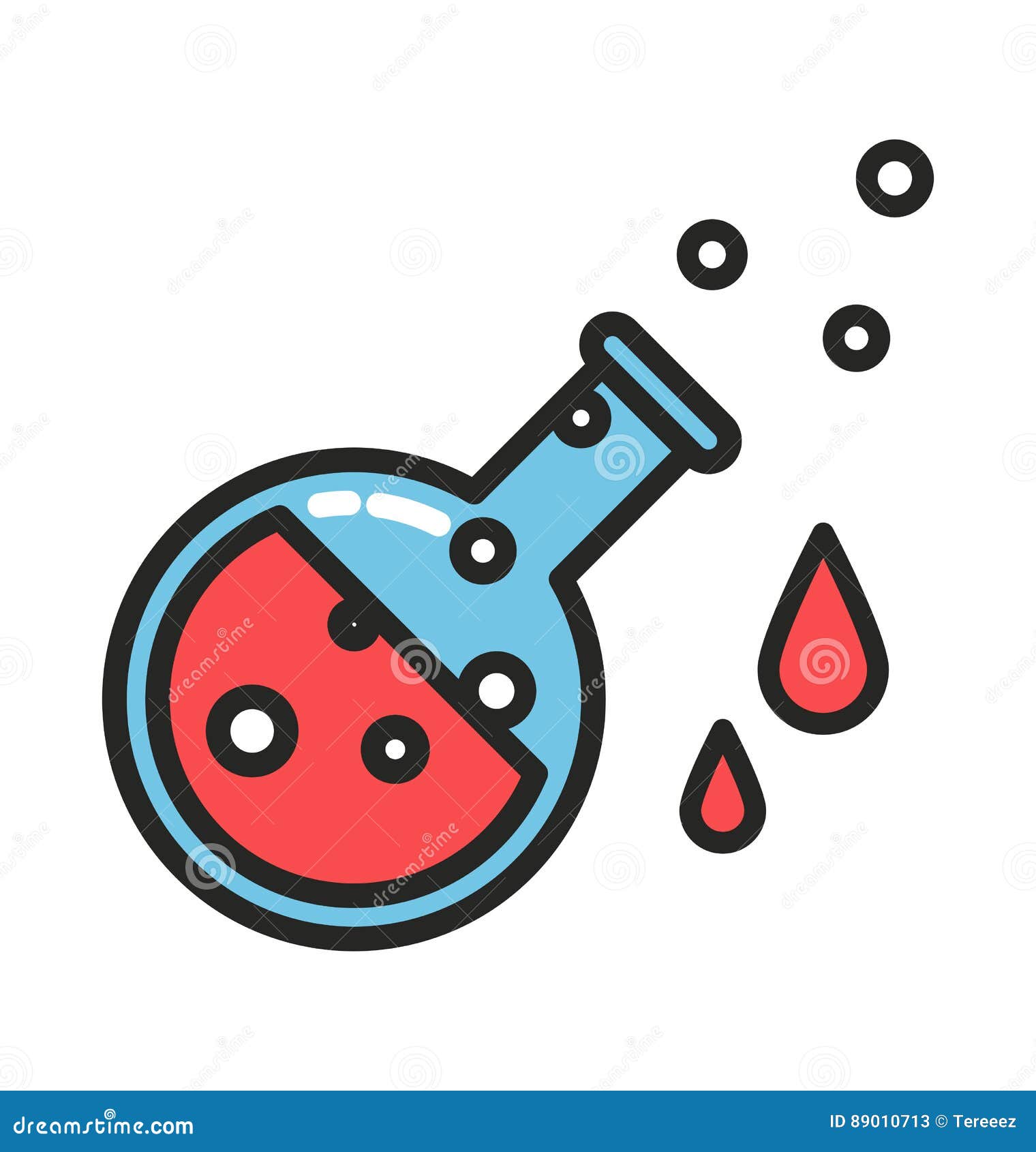 Red Potion with Drops and Bubbles, Line Style Illustration Stock Vector Illustration of liquid