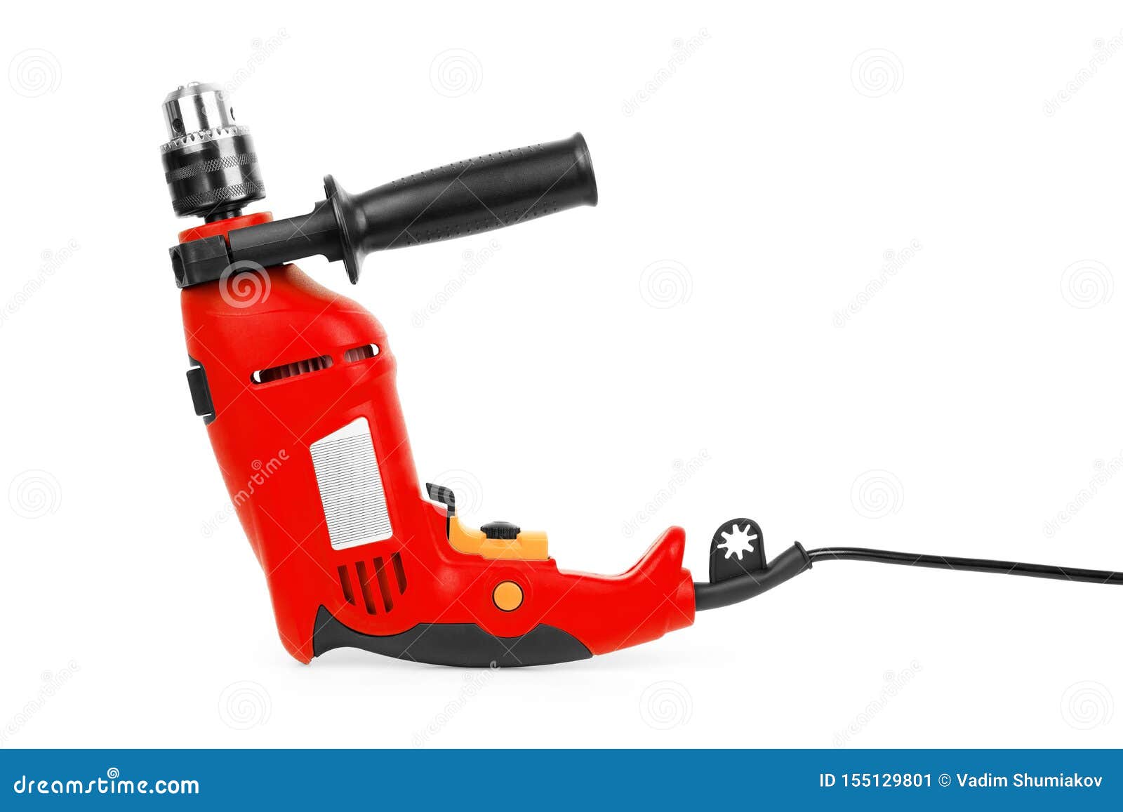 red powerful drill on a white background