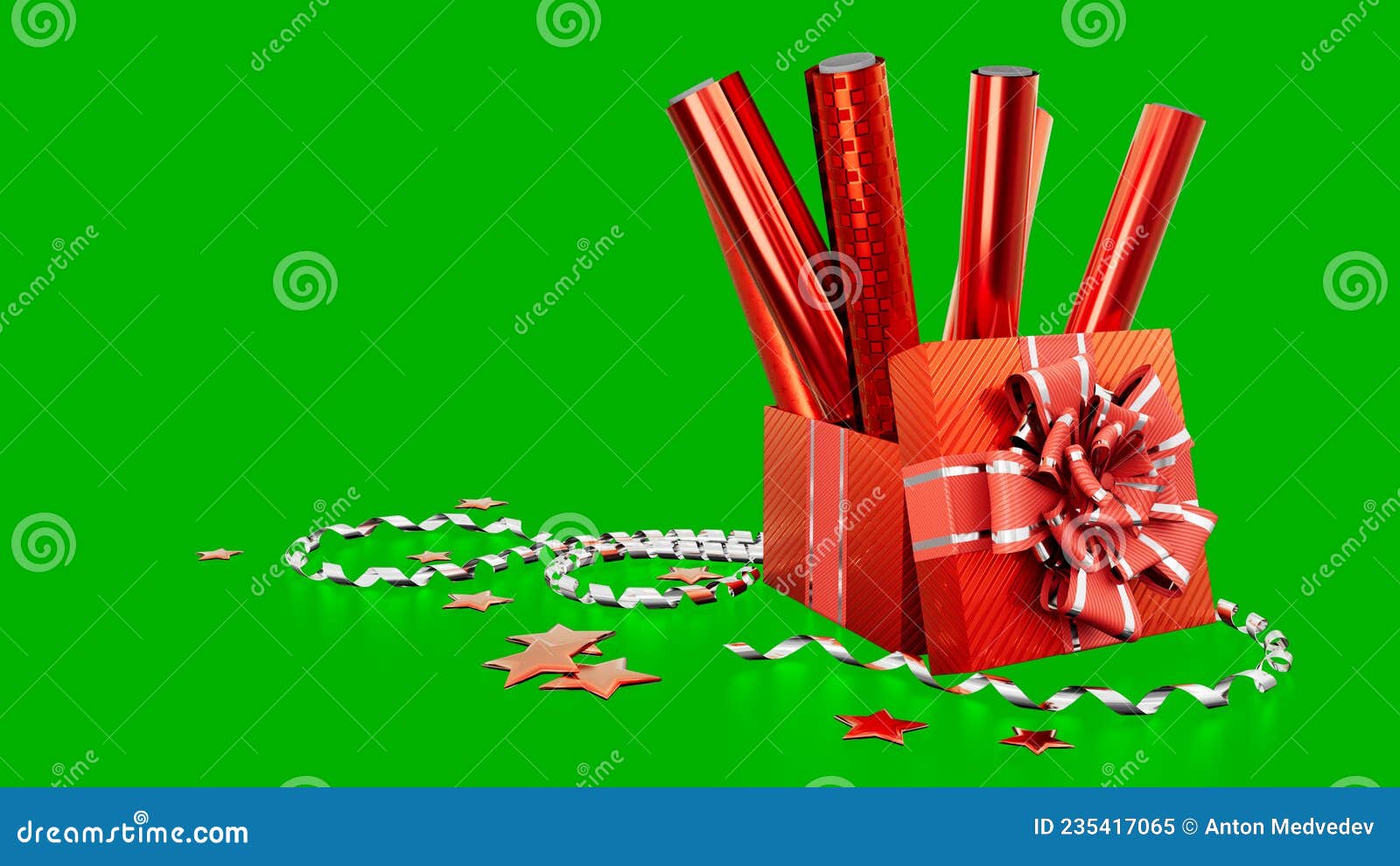 red present wrapping and present on chroma key screen,  - object 3d rendering