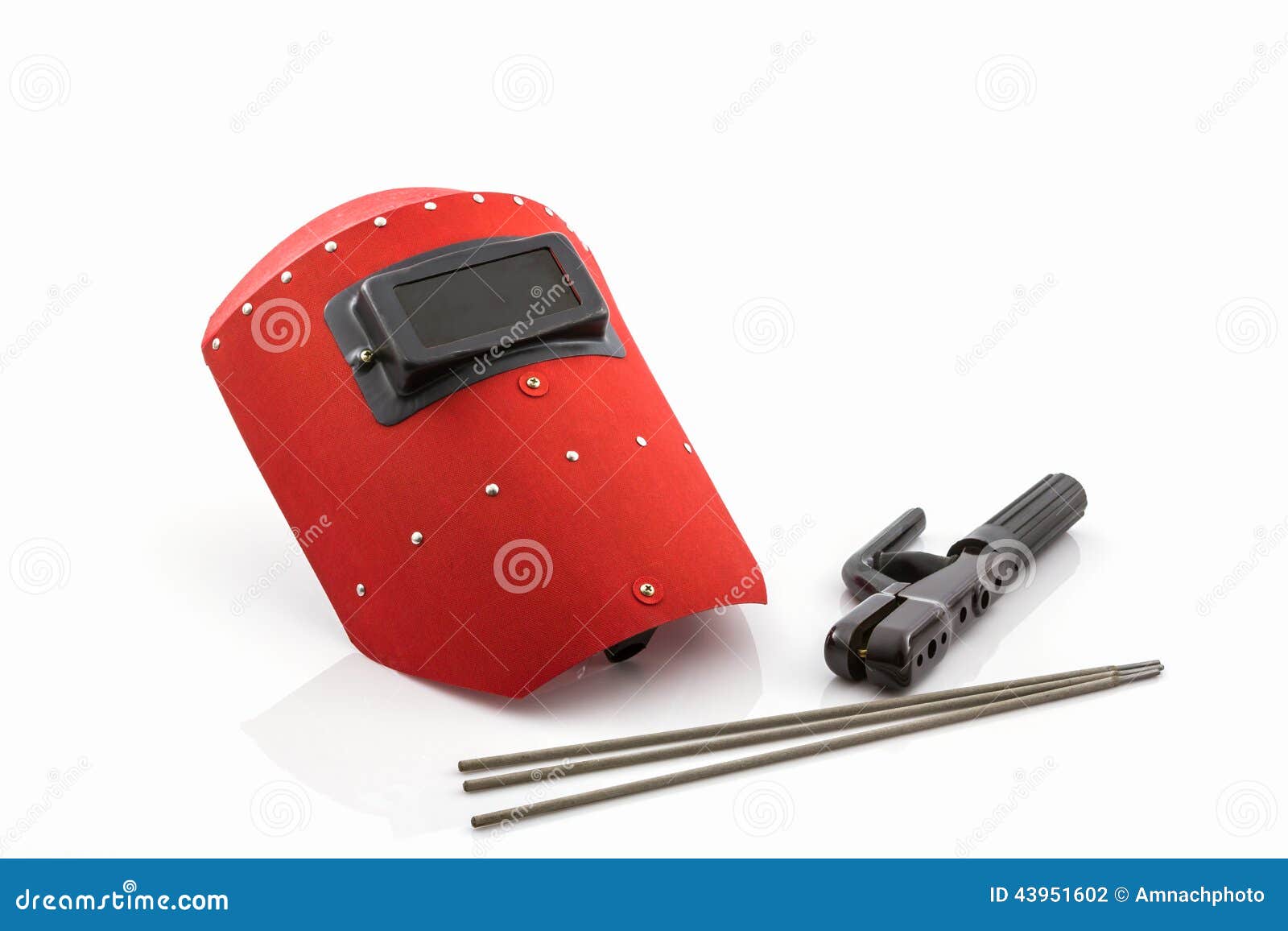 Red Protective Screen and Rod-holder with Welding Electrodes Wire