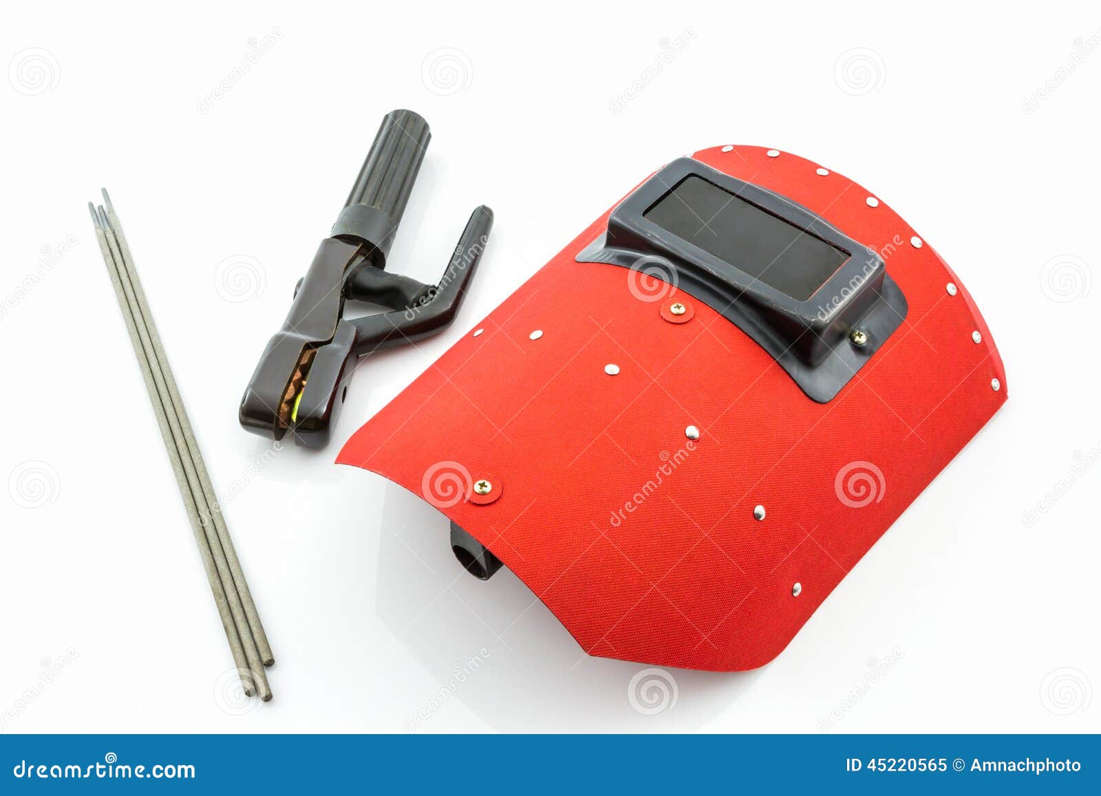 Red Protective Screen and Rod-holder with Welding Electrodes Wire