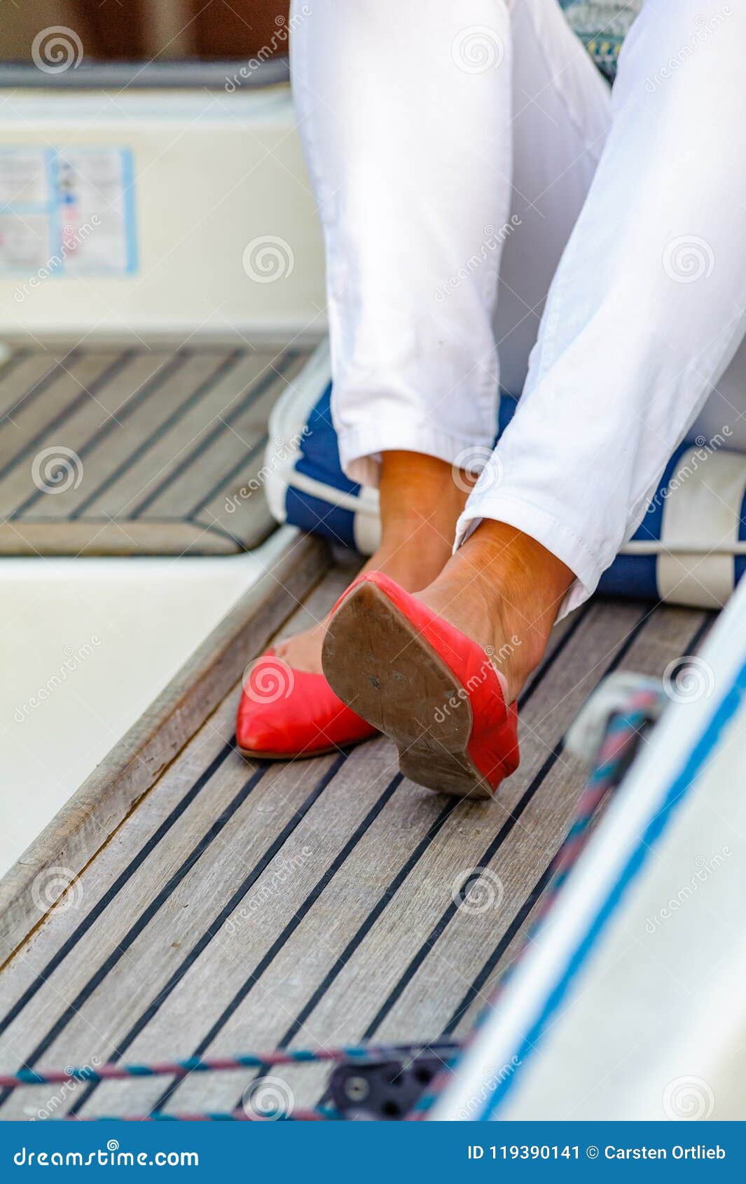 Red pumps on a sailboat stock image. Image of regatta 119390141