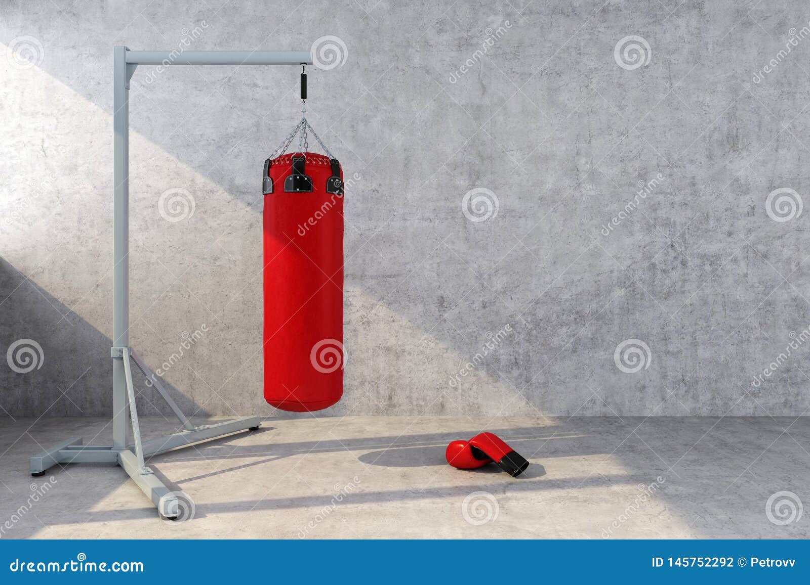 Red Punching Bag with a Concrete Wall Stock Photo Image of floor