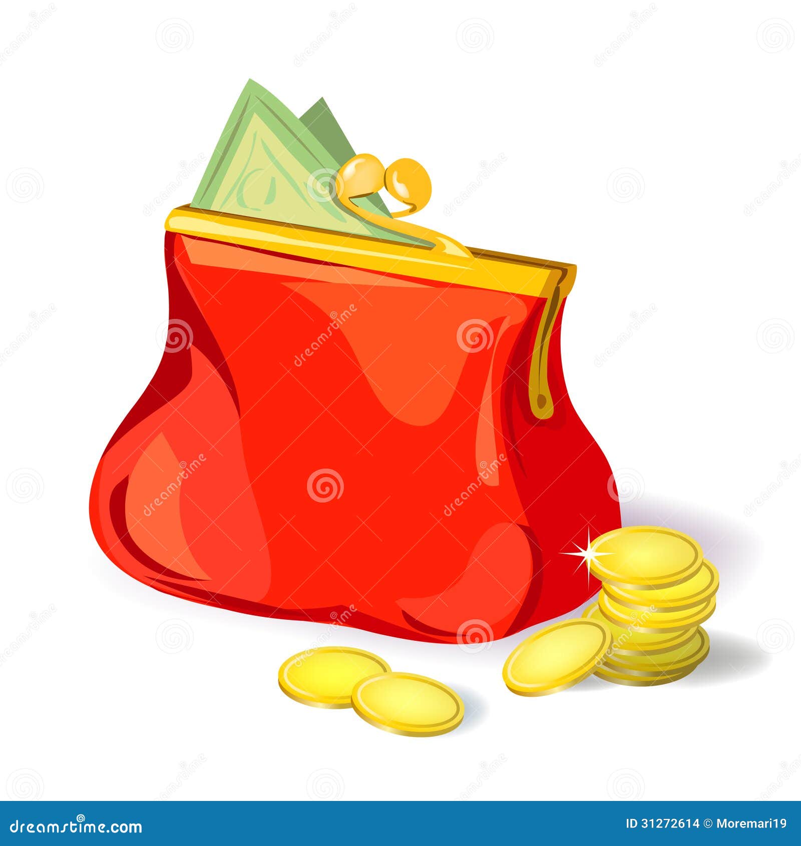 Red purse with money stock vector. Illustration of purse 31272614