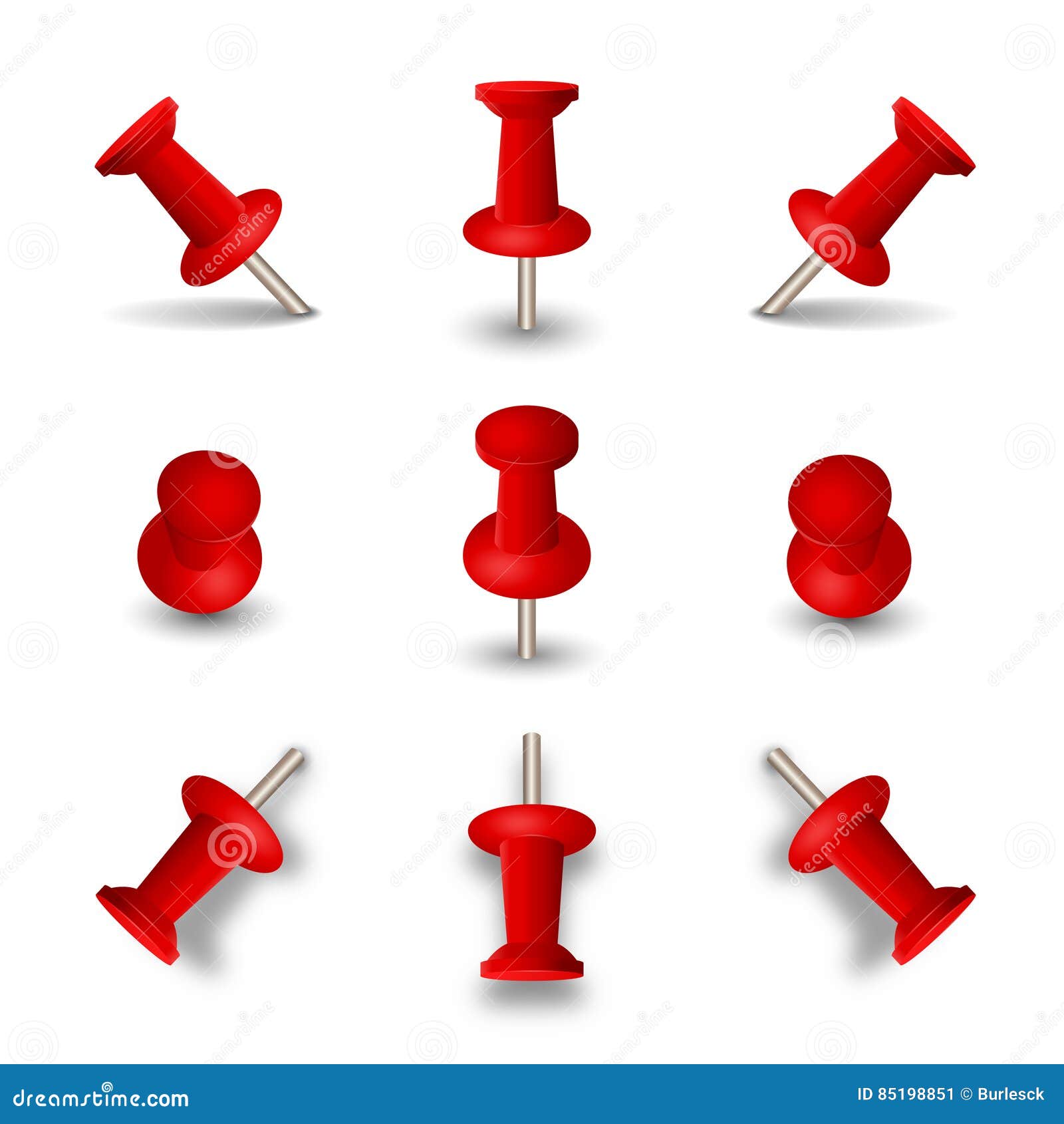 Thumbtacks Set Of Push Pins In Different Colors Top View 3d Stock