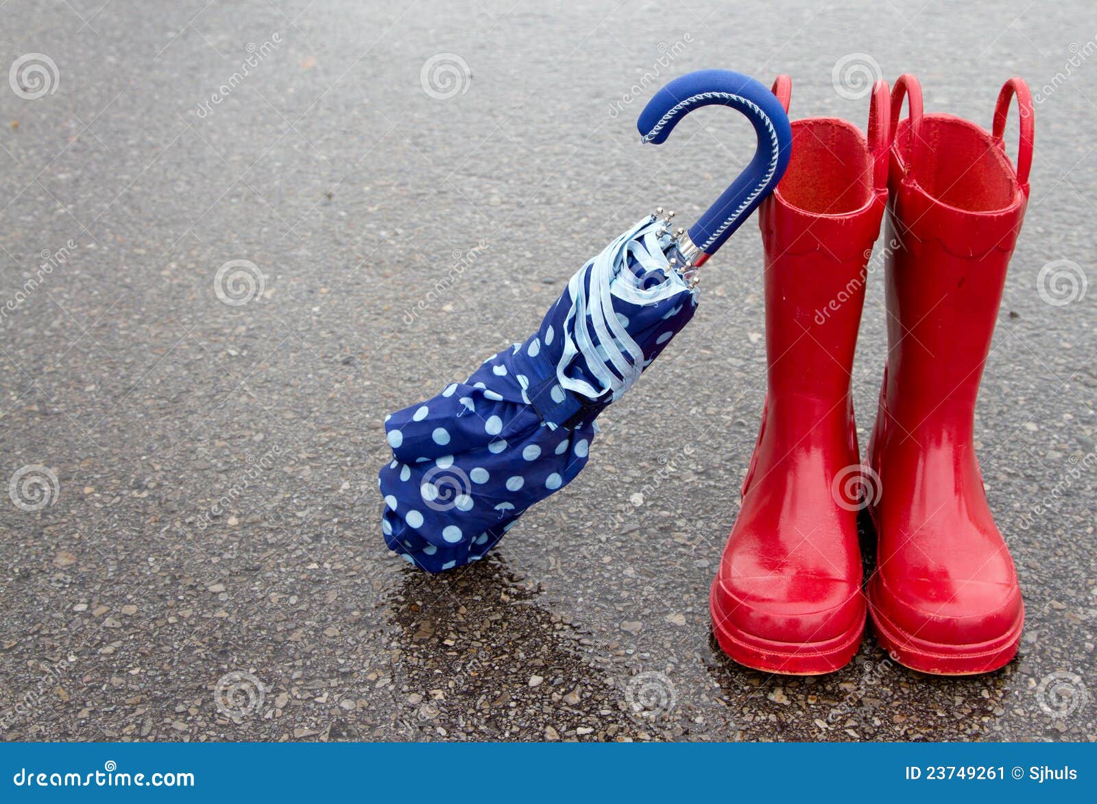 Red Rain Boots and Umbrella Stock Image Image of outdoors, object