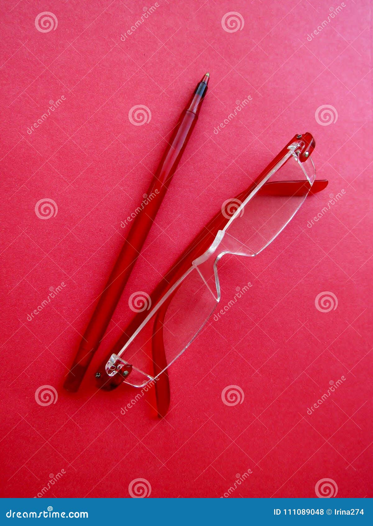 Red Reading Eyeglasses And Red Pen Stock Photo Image of pair