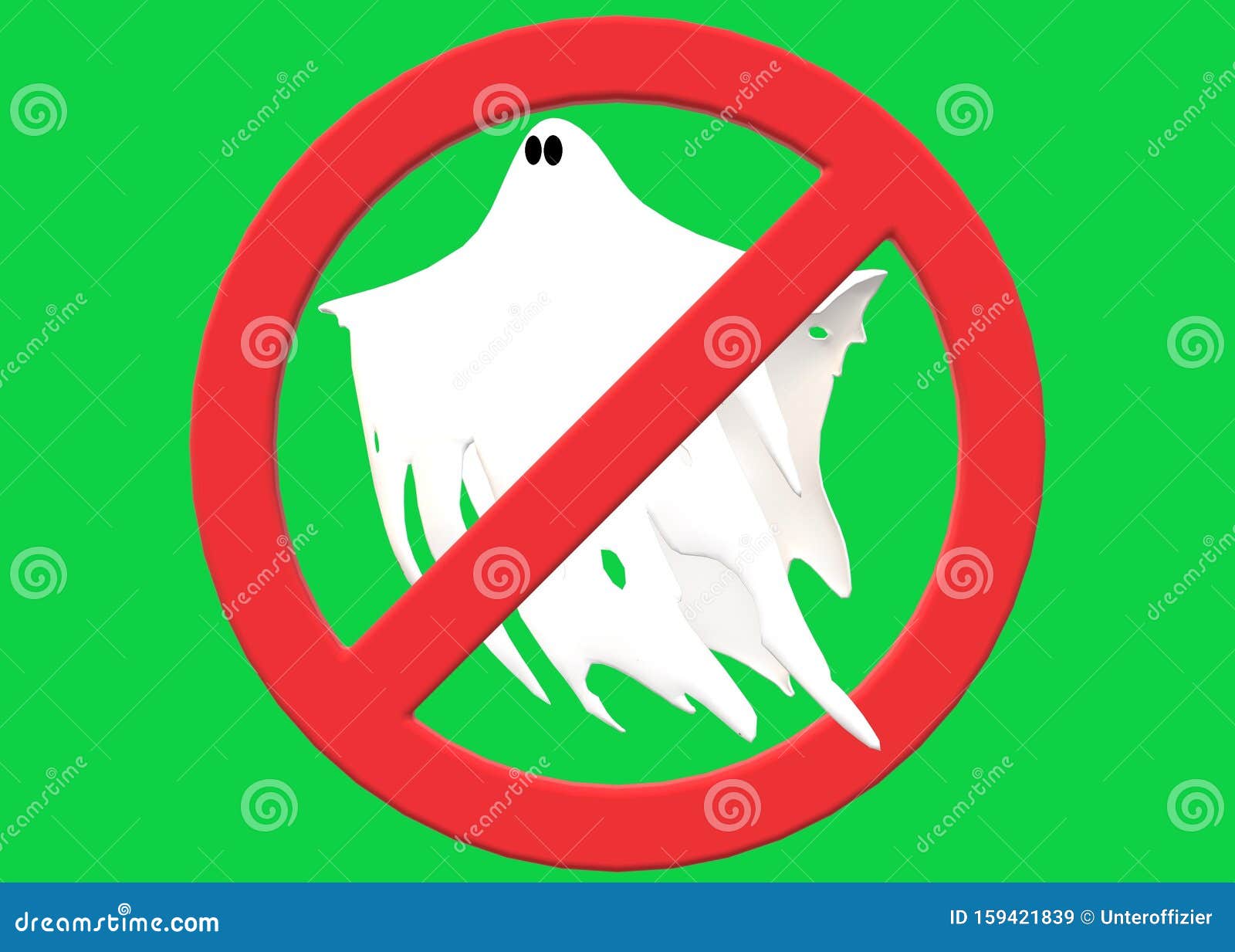 a red restricted sign over a white ghost apparition