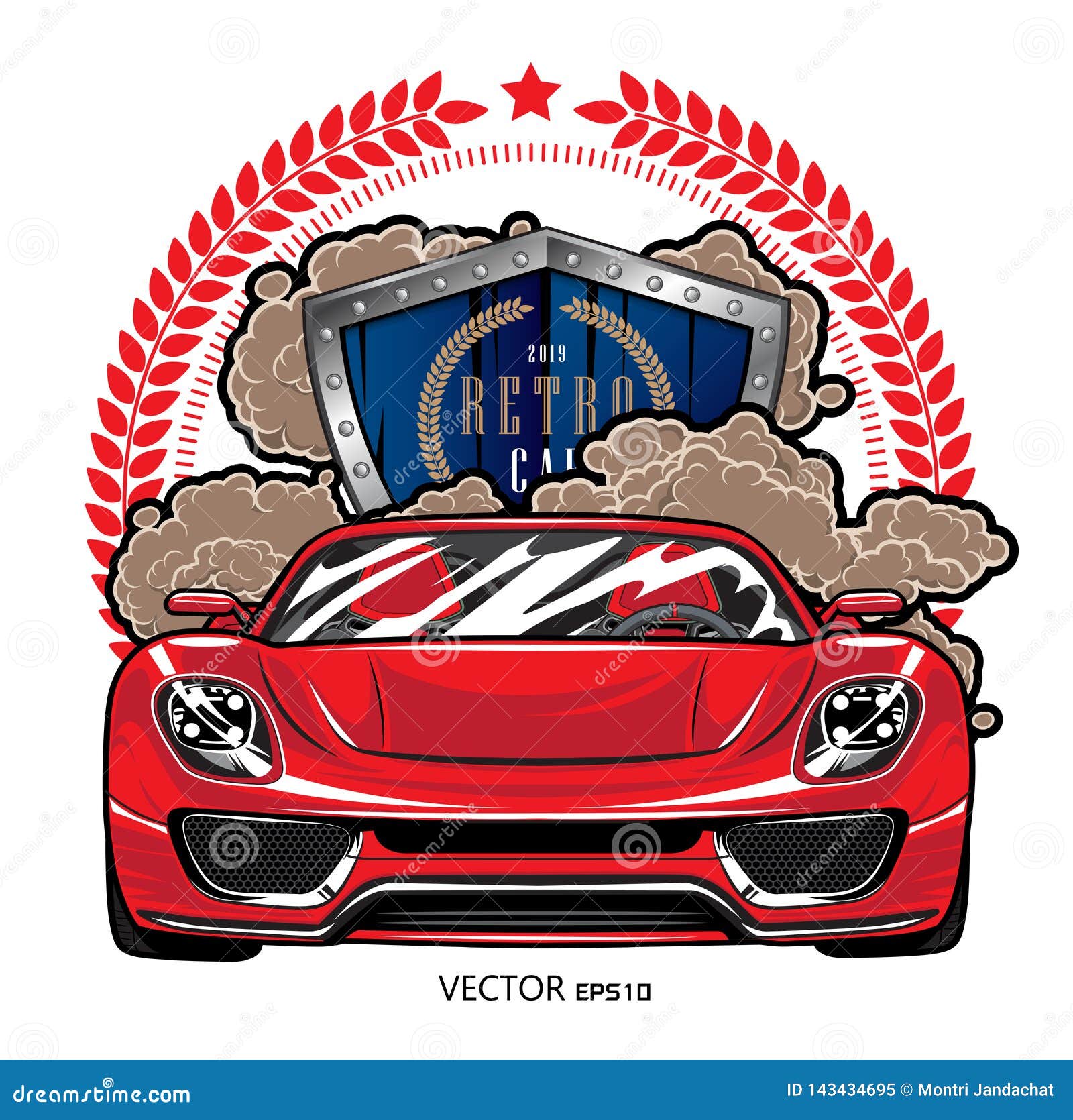 Red Retro Car Logo Graphic Design Illustration Template Stock