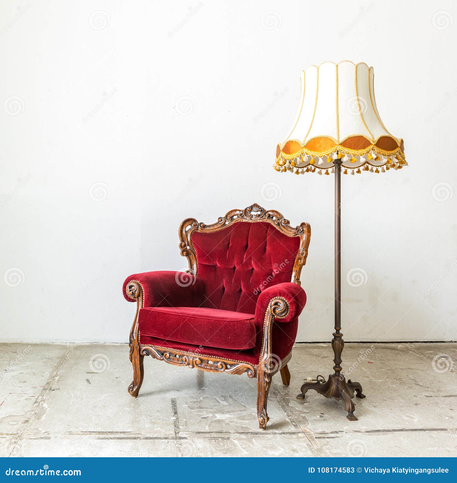Red Retro Chair Lamp stock image. Image of desk, armchair 108174583
