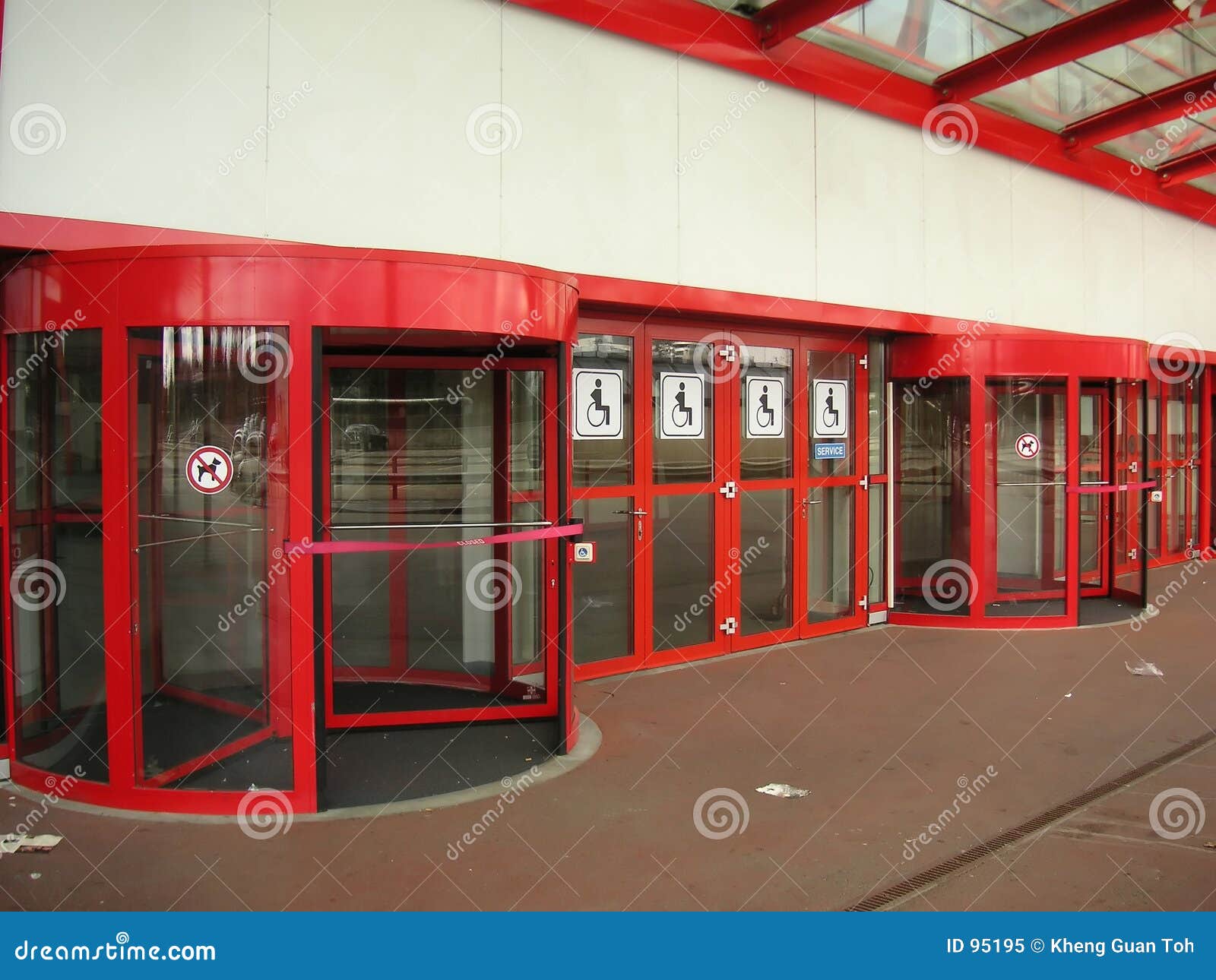 red revolving doors