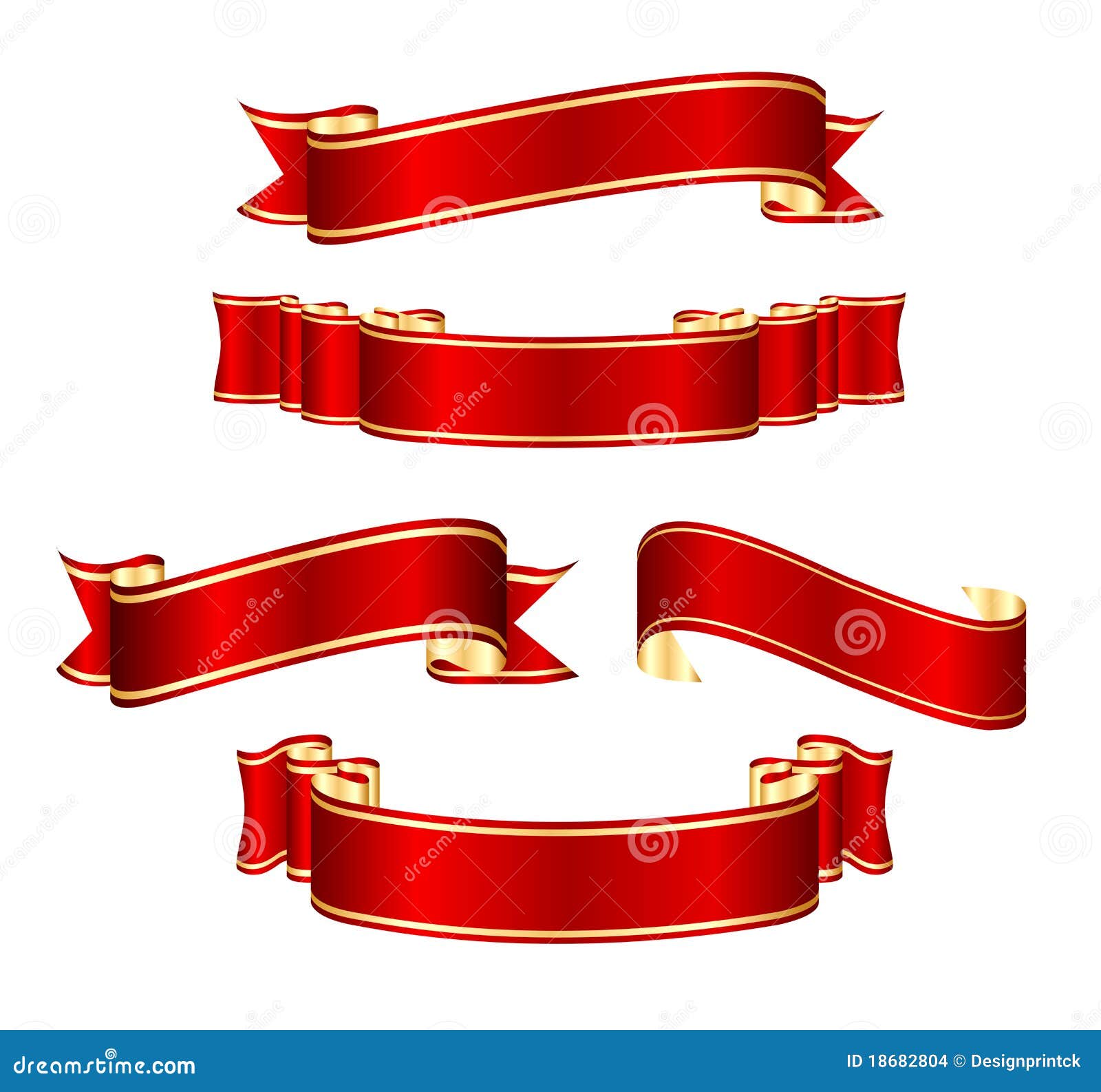red ribbon banner collection set