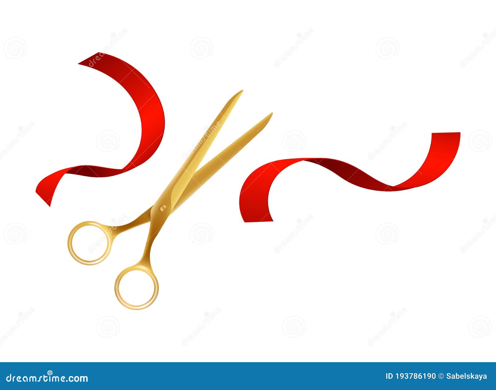 Red Ribbon Cutting with Scissors Mockup, Realistic Vector Illustration