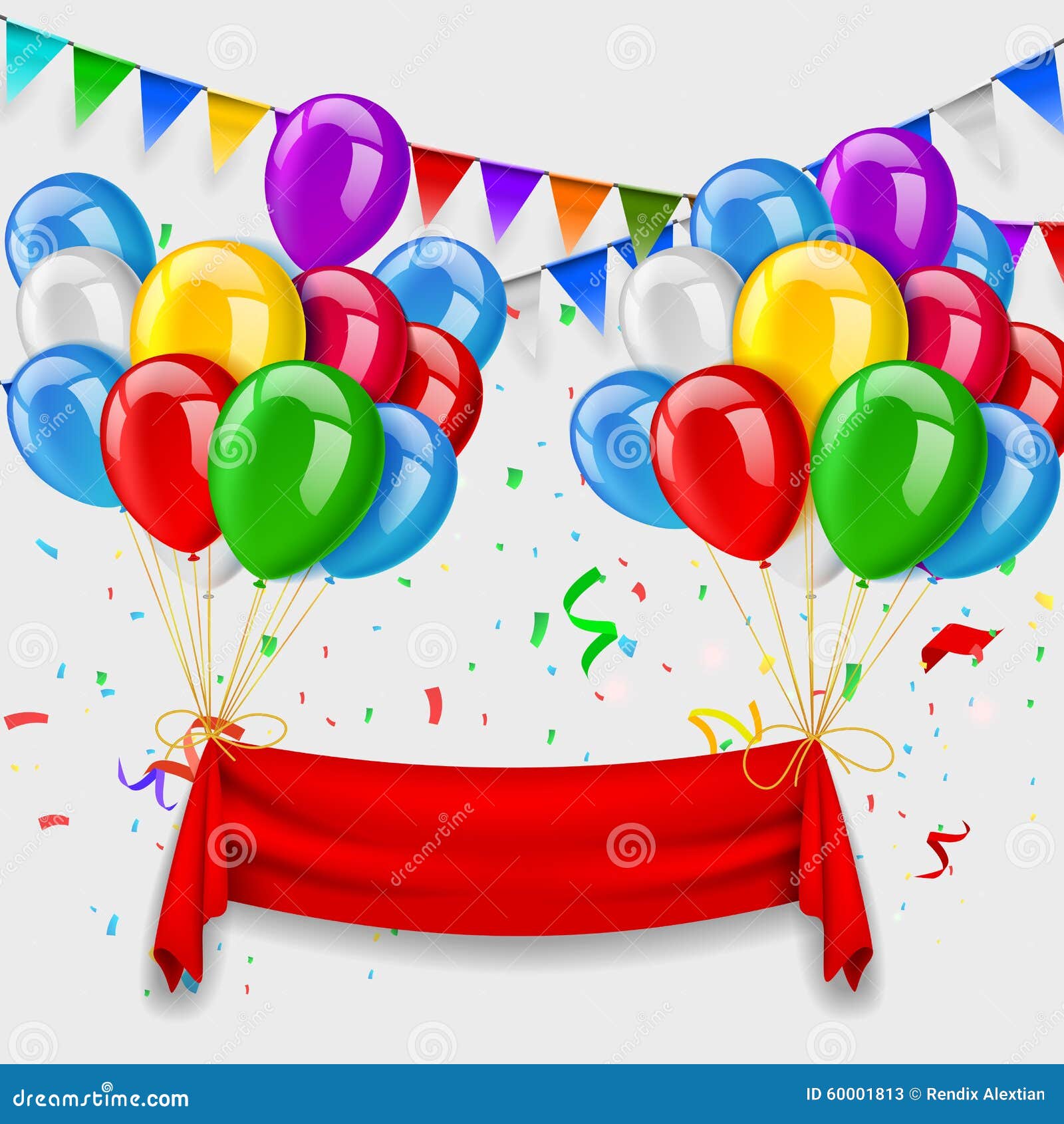 Red Ribbon Flying with Balloons Stock Illustration Illustration of