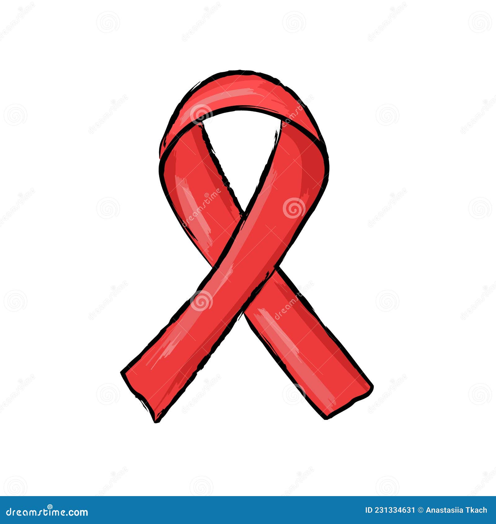 Red Ribbon Isolated for HIV Awareness. Vector Hand Drawn Illustration