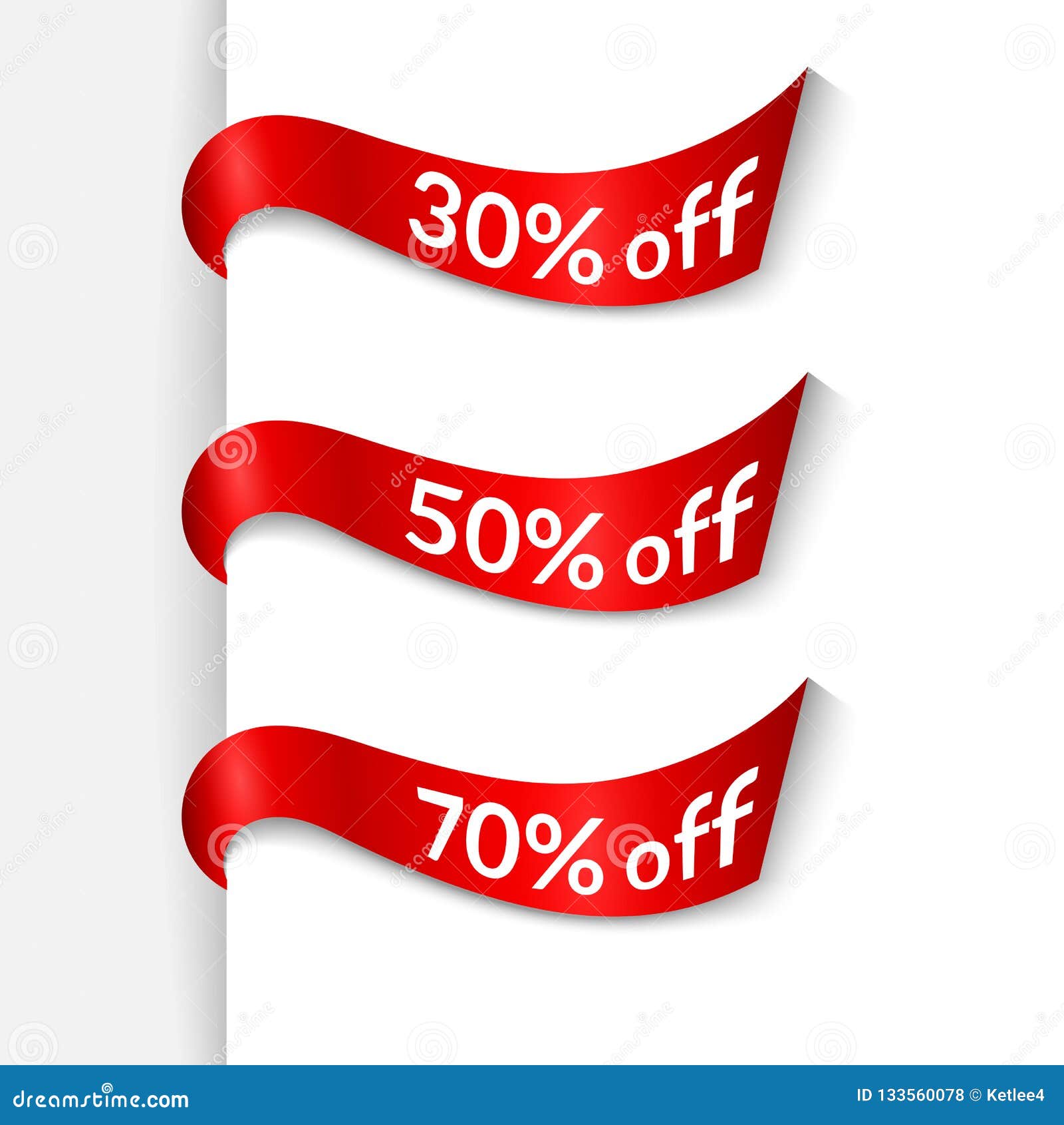 Red Ribbons With Text 30 50 70 Off On White Background Isolated